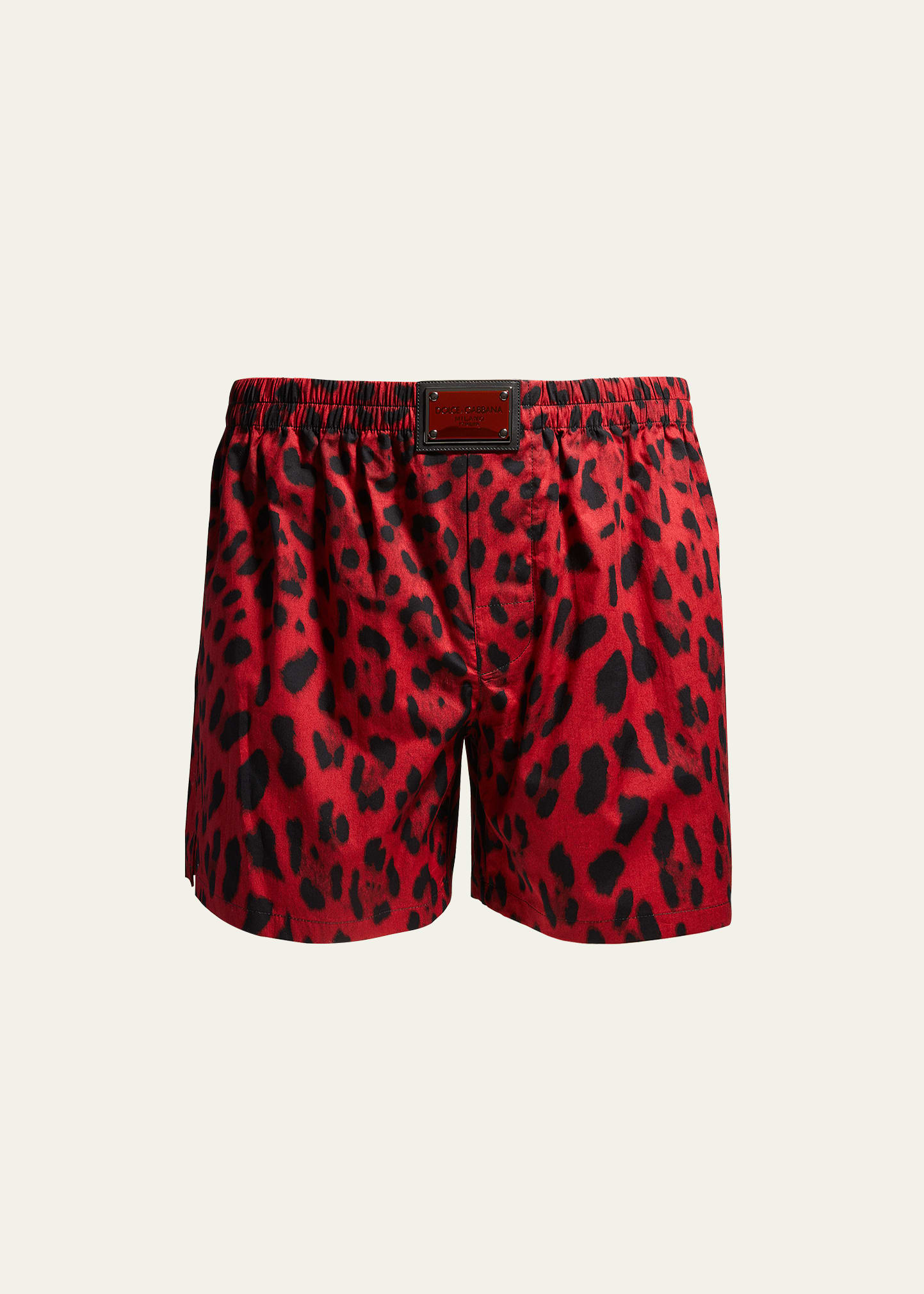 Dolce & Gabbana Men's Cotton Cheetah-print Logo Boxer Shorts In Red/blk Pr