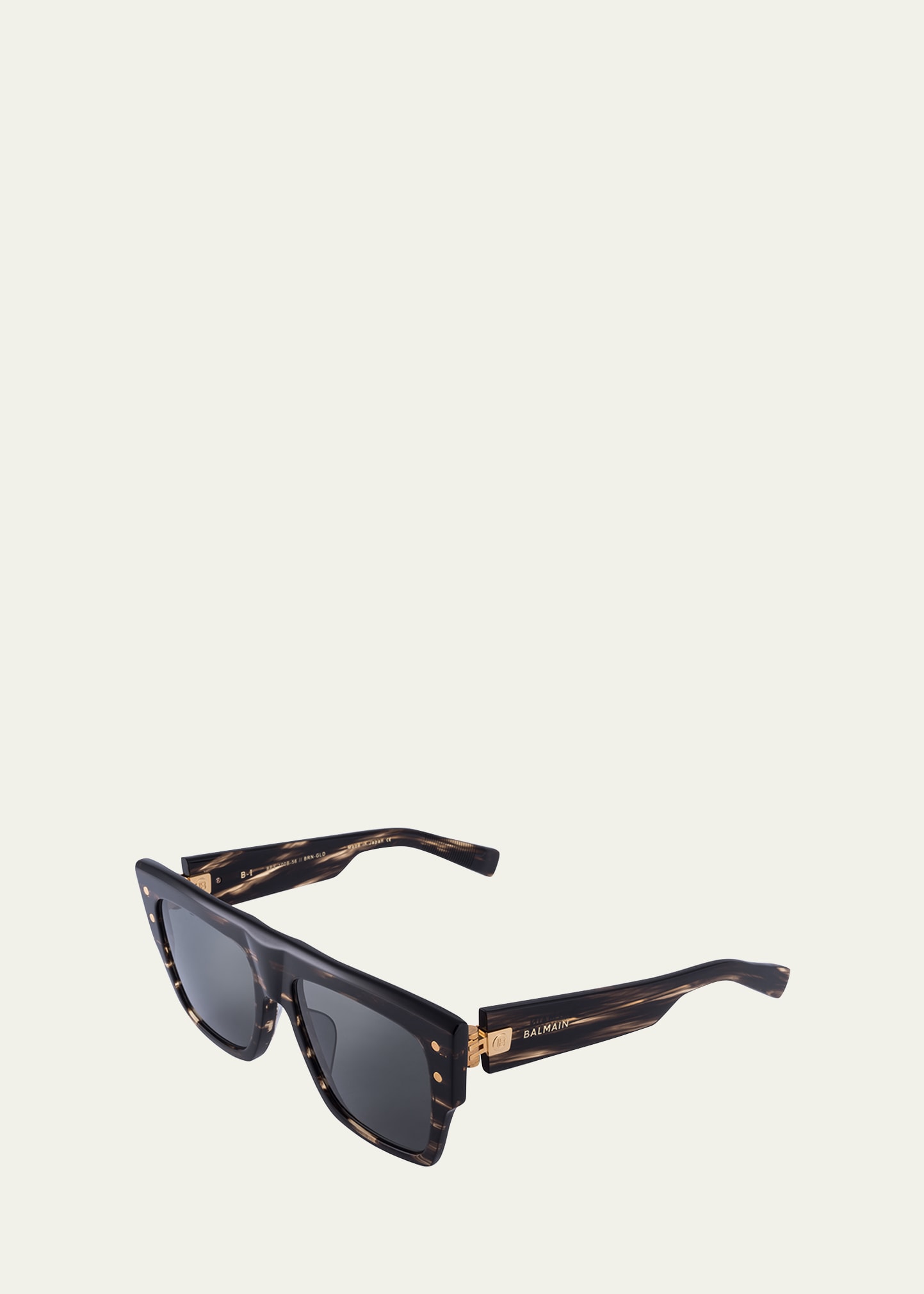 Shop Balmain B-i Square Acetate & Titanium Sunglasses In Dark Brown Swirl