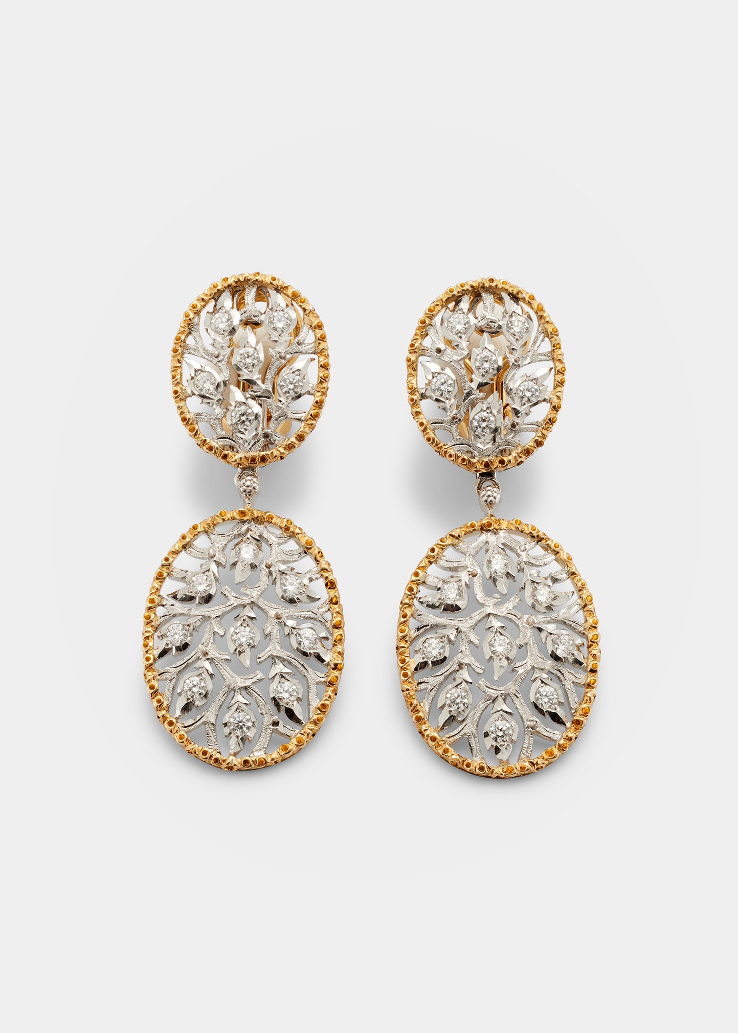 Ramage Short Pendant Earrings in White Gold, Yellow Gold and Diamonds