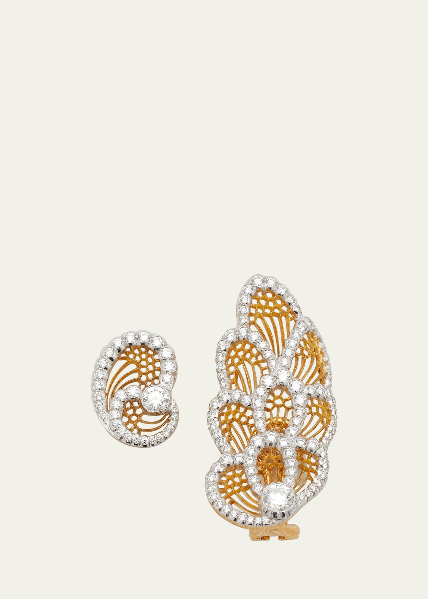 Redon Asymmetric Earrings in Yellow Gold, White Gold and Diamonds