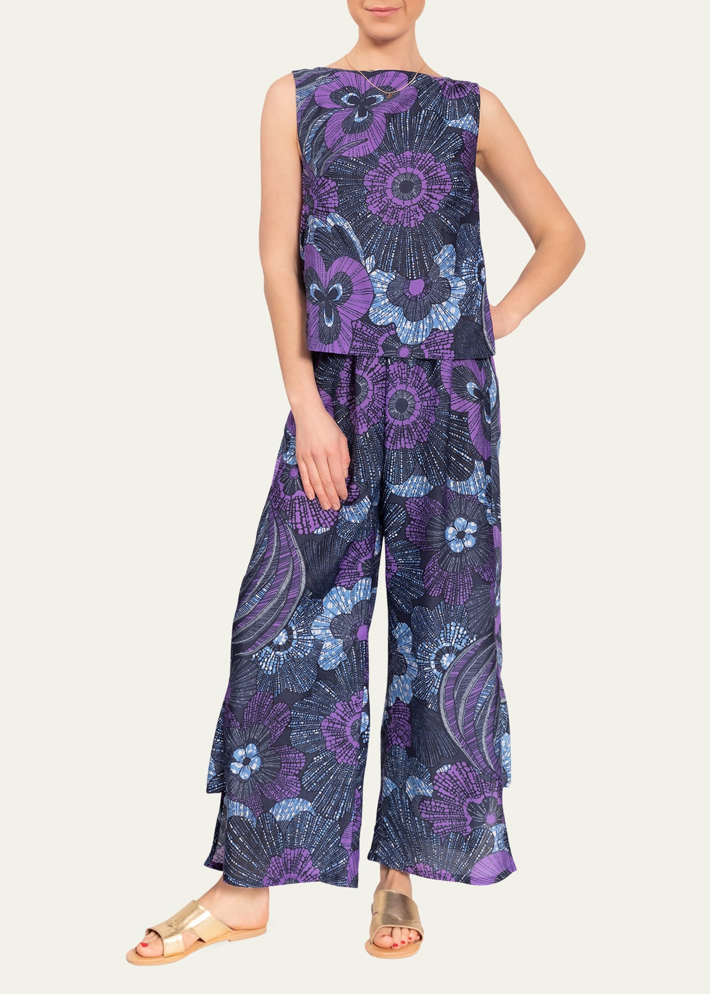 Everyday Ritual Piper Lightweight Bateau-neck Pajama Set In Midnight Garden