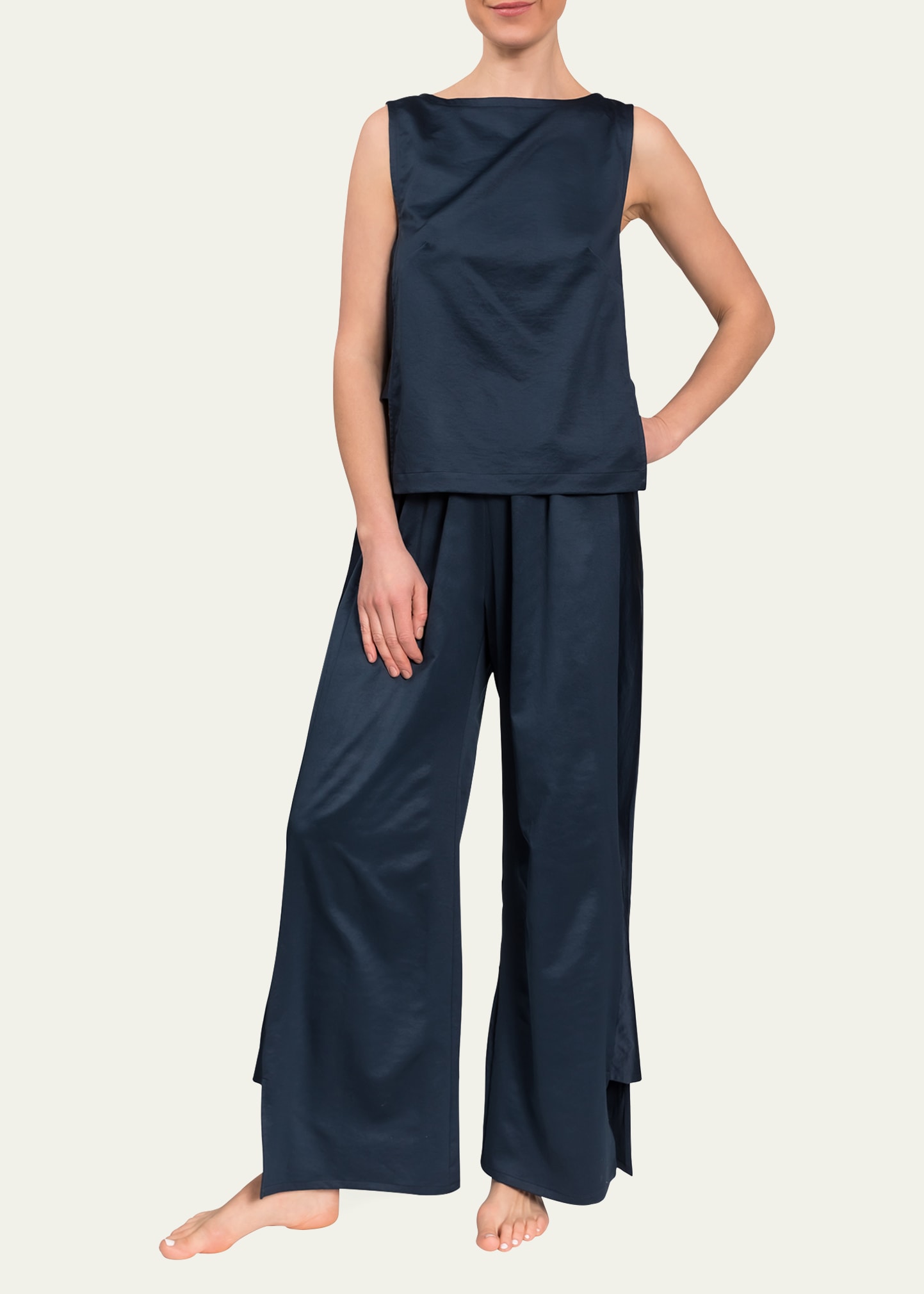 Everyday Ritual Piper Wide Leg Sleeveless Cotton Pajamas In Inky Blue