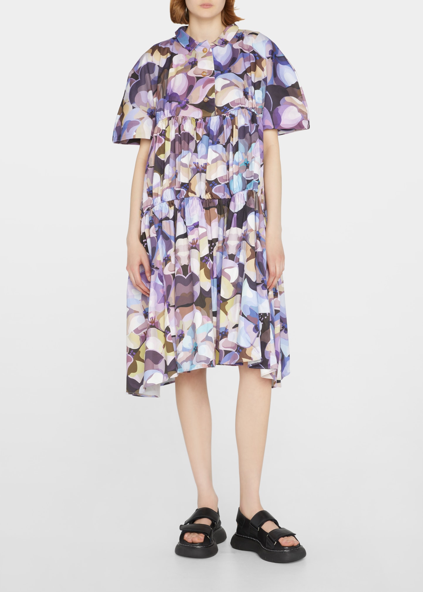 Kika Vargas Floral-print Tiered Midi Shirtdress In Multi | ModeSens