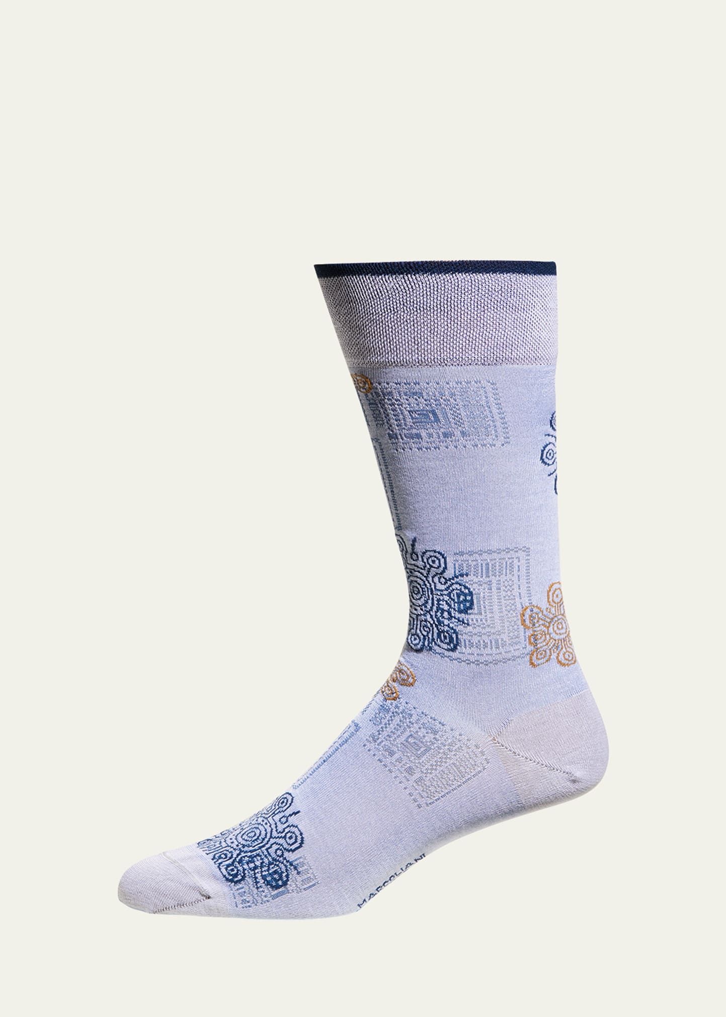 Marcoliani Men's Floral Cotton Crew Socks In Blue