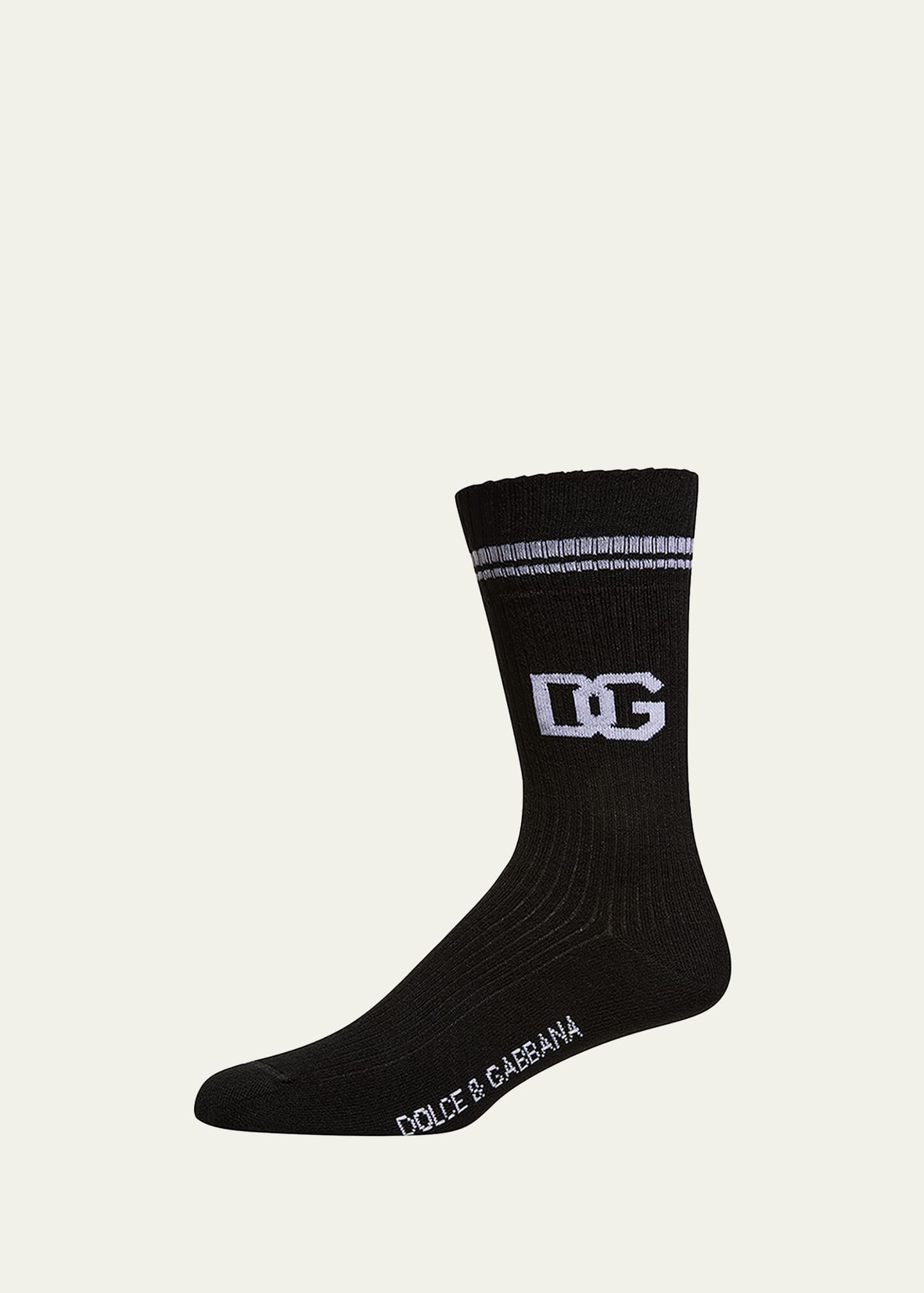Dolce & Gabbana Dg Jacquard Logo Sock In Black/white