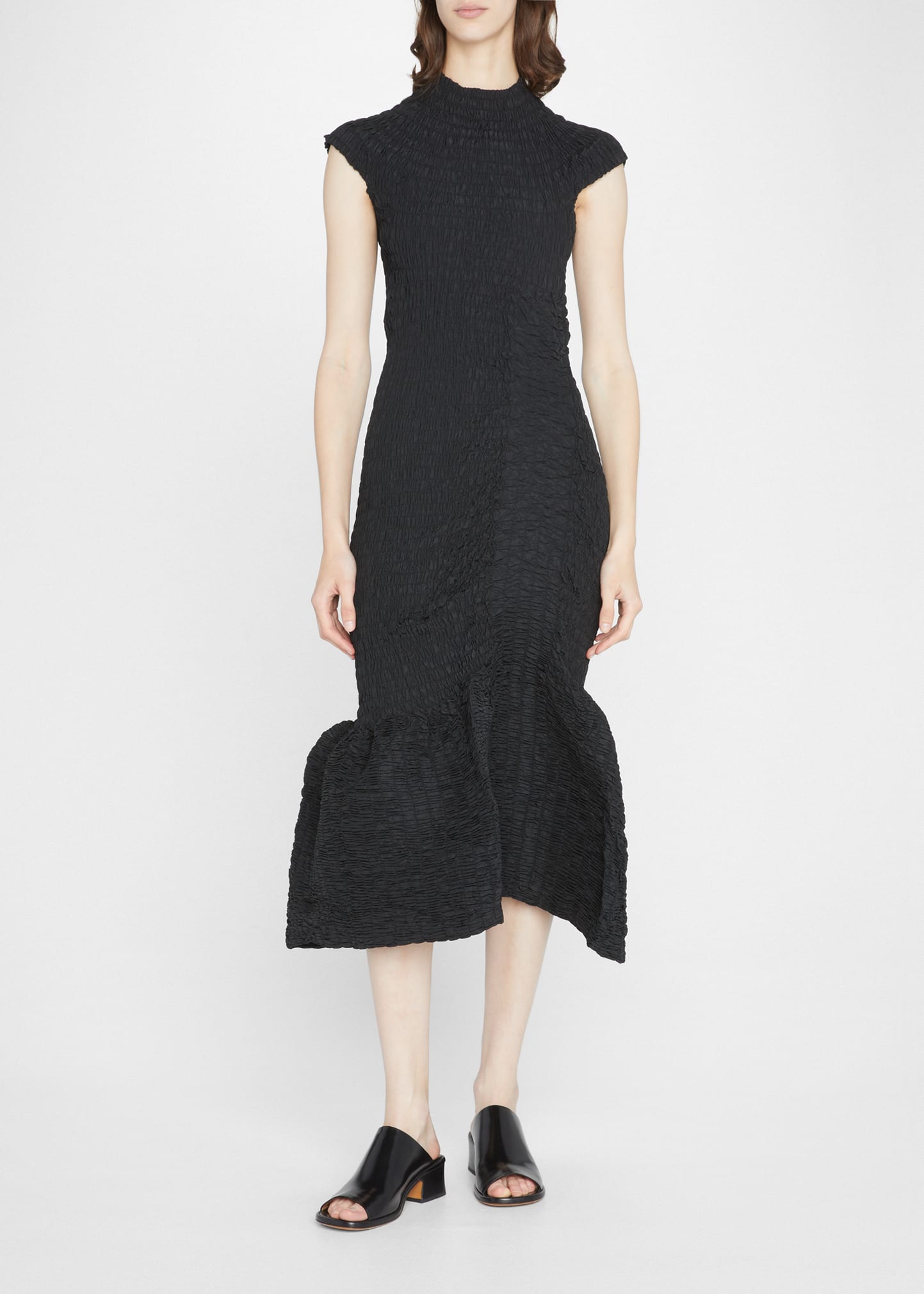 Dries Van Noten Chintz Taffeta Cap-sleeve Midi Dress In Black