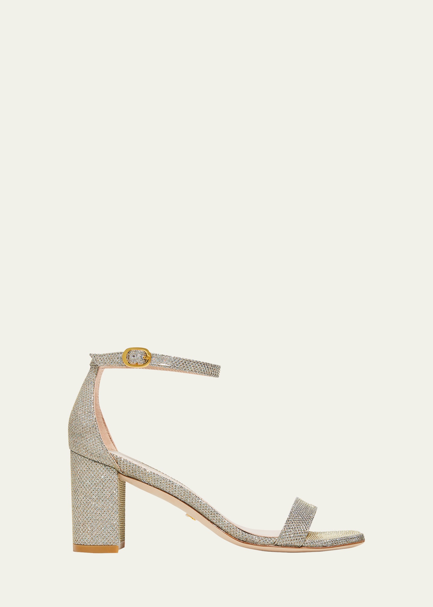 Stuart Weitzman Nudistcurve Glitter Block-heel Sandals In Platino