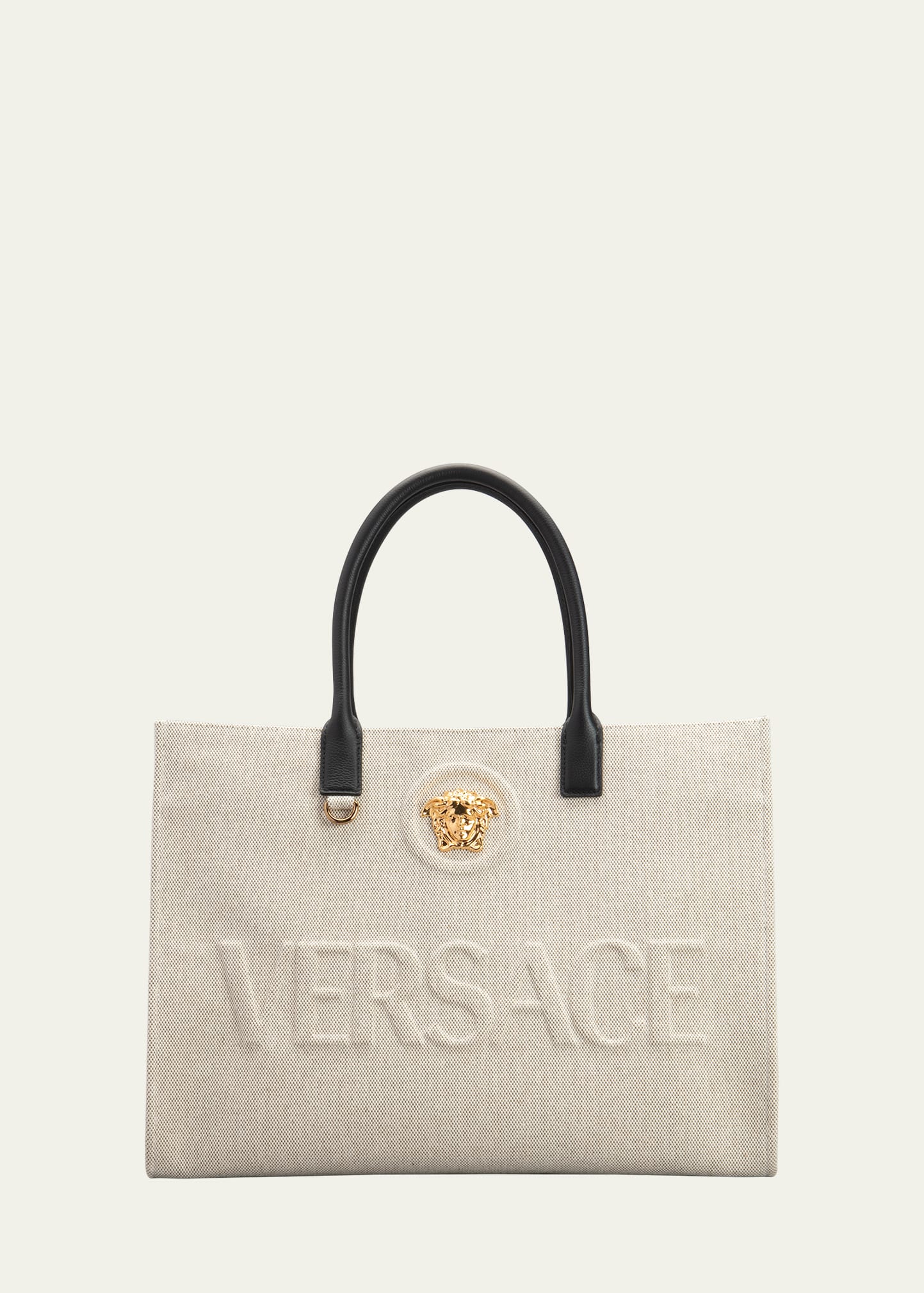 Versace La Medusa Logo Canvas Tote Bag In Black