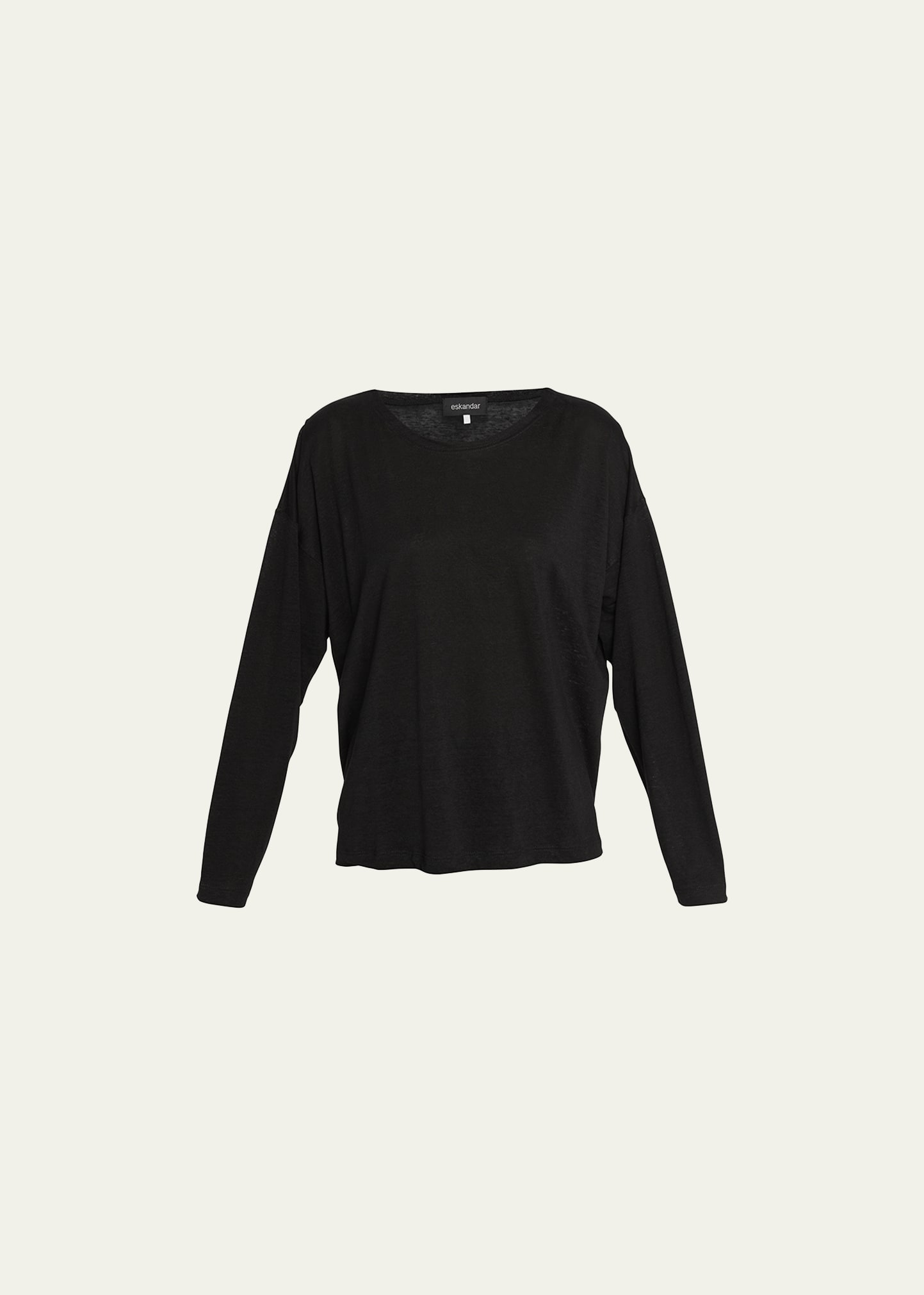 Eskandar Long Sleeve Boat-neck Linen T-shirt (mid Plus Length) In Black