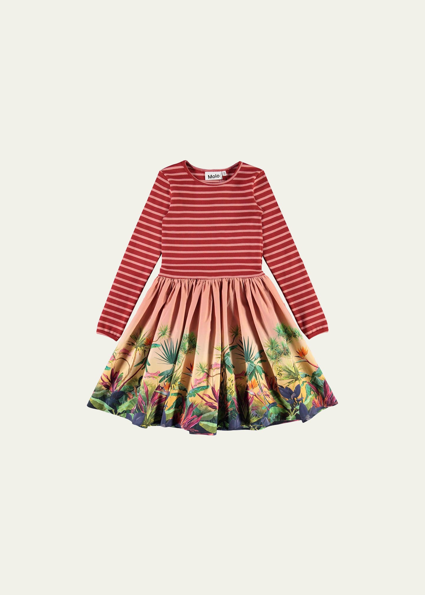 Girl's Casie Combo Dress with Jungle-Print Skirt, Size 7-12