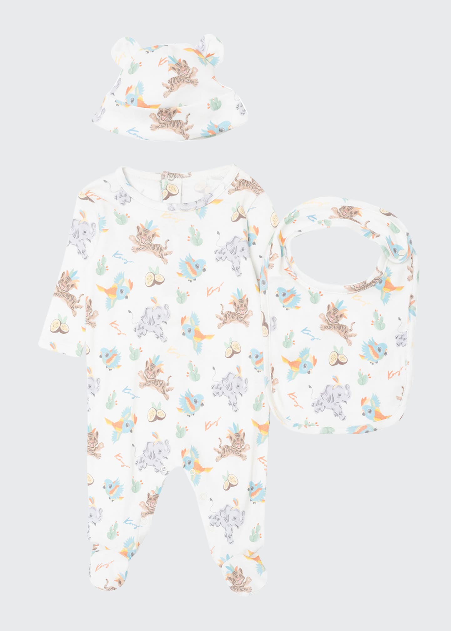Boy's Iconic Baby Animal 3-Piece Footie Pajamas Gift Set, Size 3-6M