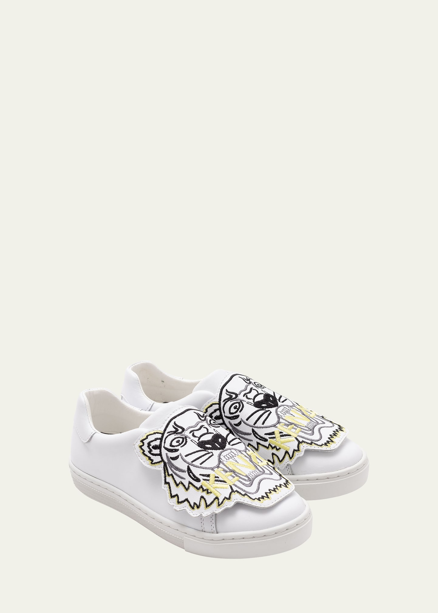 Kenzo Kid's Tiger Leather Low-top Sneakers, Toddler/kids In White