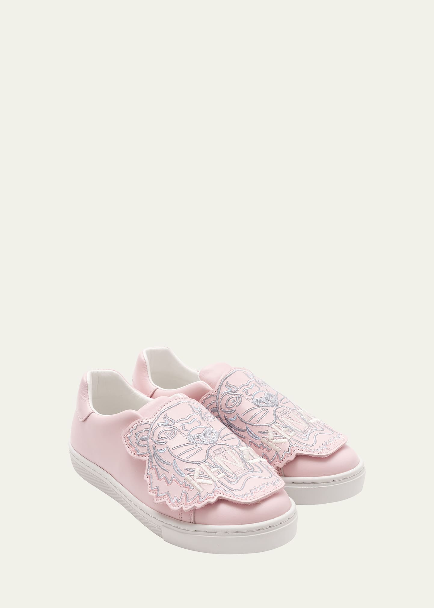 Kenzo Kid's Tiger Leather Low-top Sneakers, Toddler/kids In Pink