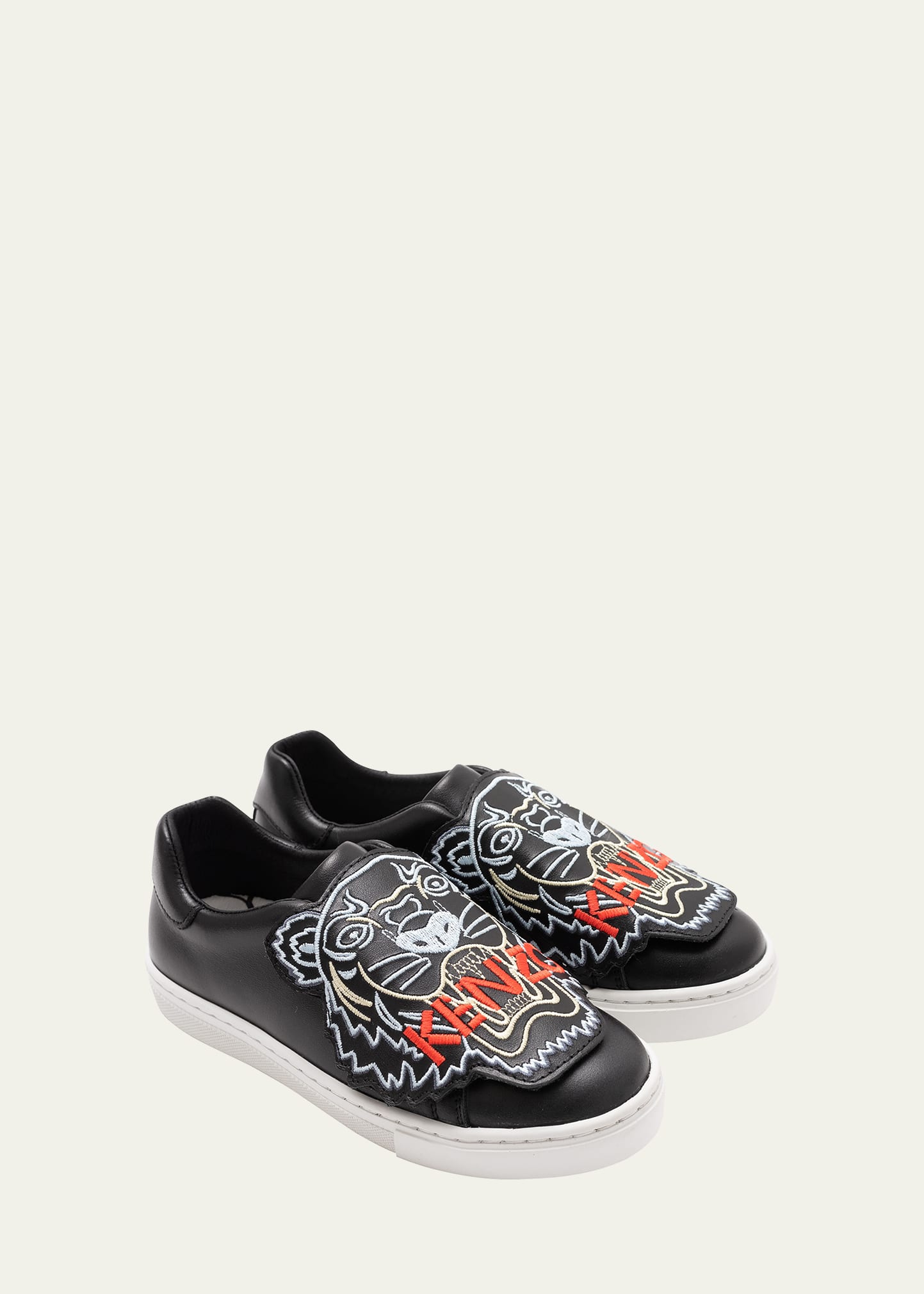 Kenzo Kid's Tiger Leather Low-top Sneakers, Baby/toddlers In Black