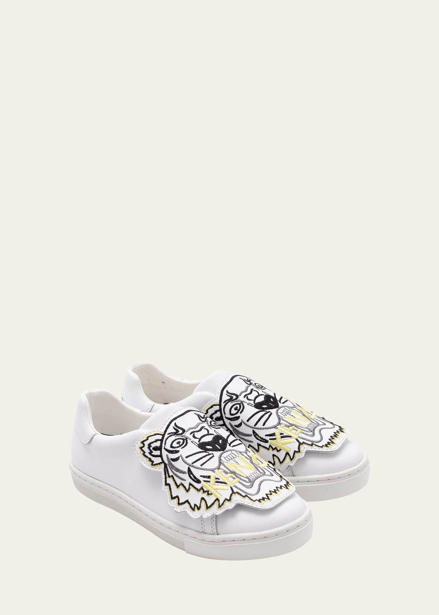 Kenzo Kid's Tiger Leather Low-top Sneakers, Baby/toddlers In White