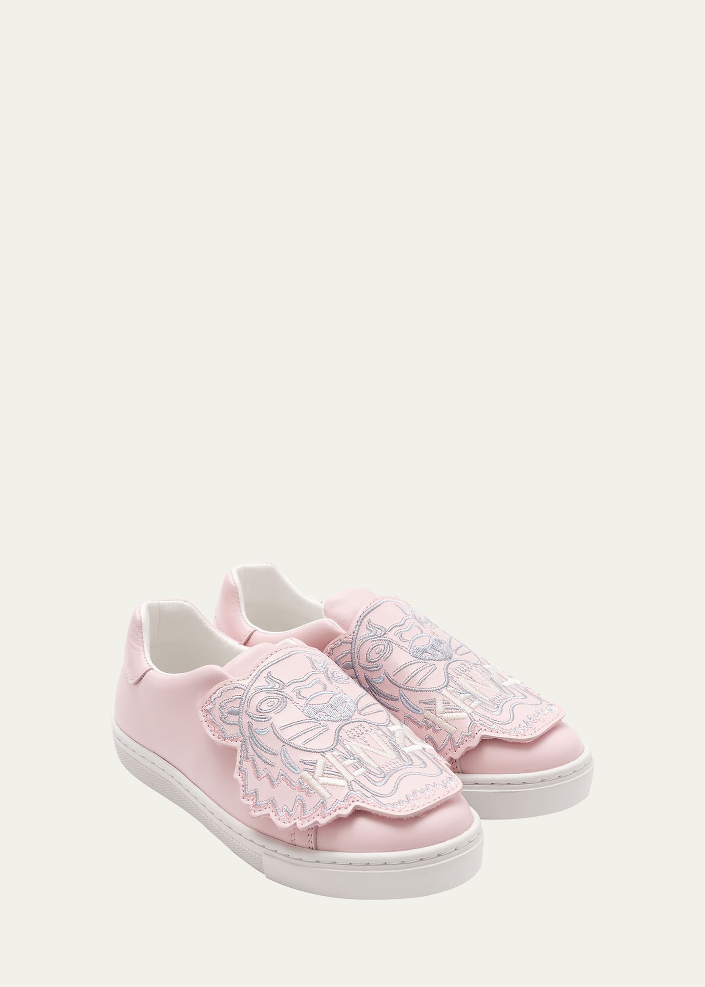 Kenzo Kid's Tiger Leather Low-top Sneakers, Baby/toddlers In Pink