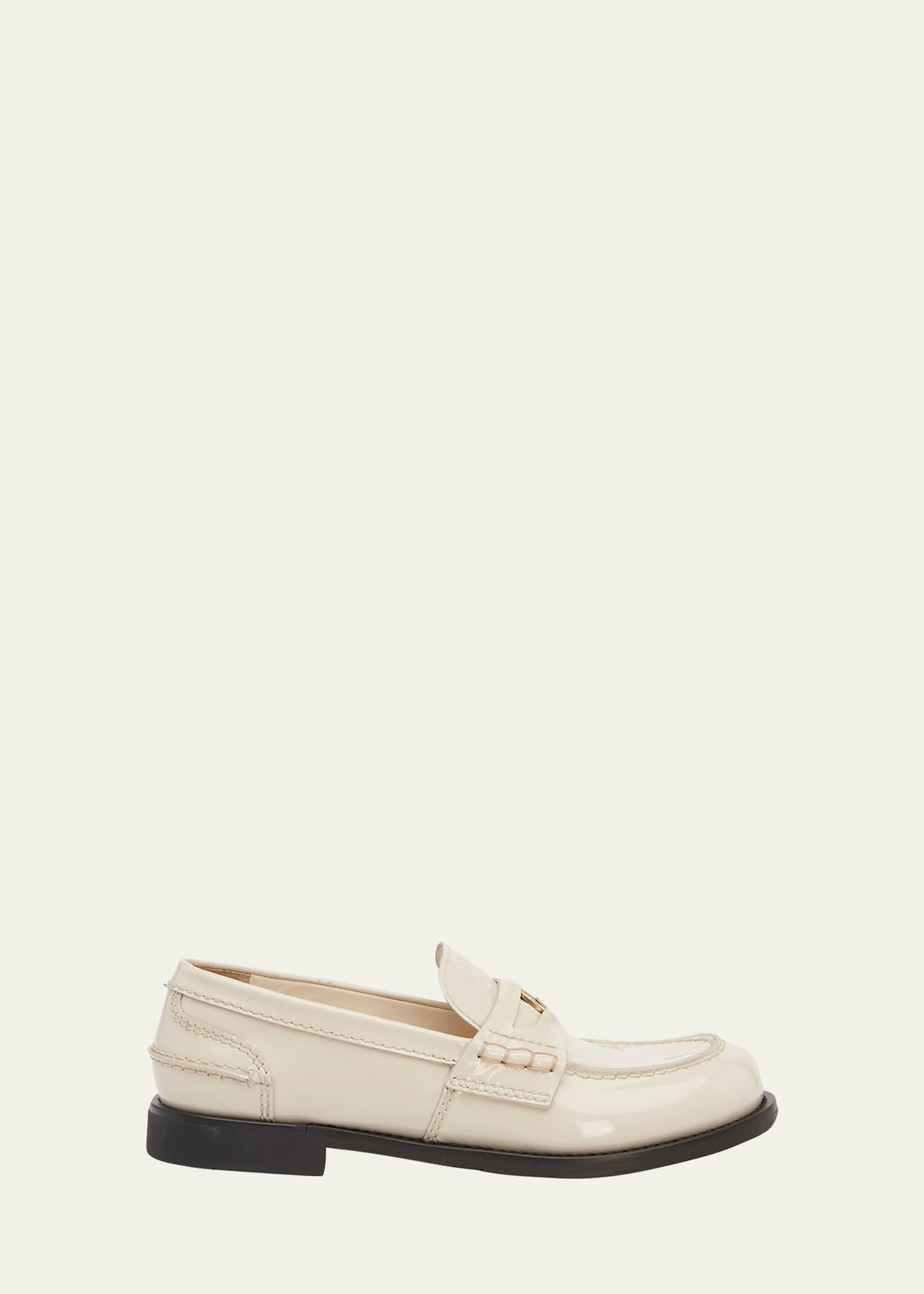 Miu Miu Patent Leather Coin Penny Loafers In Avorio