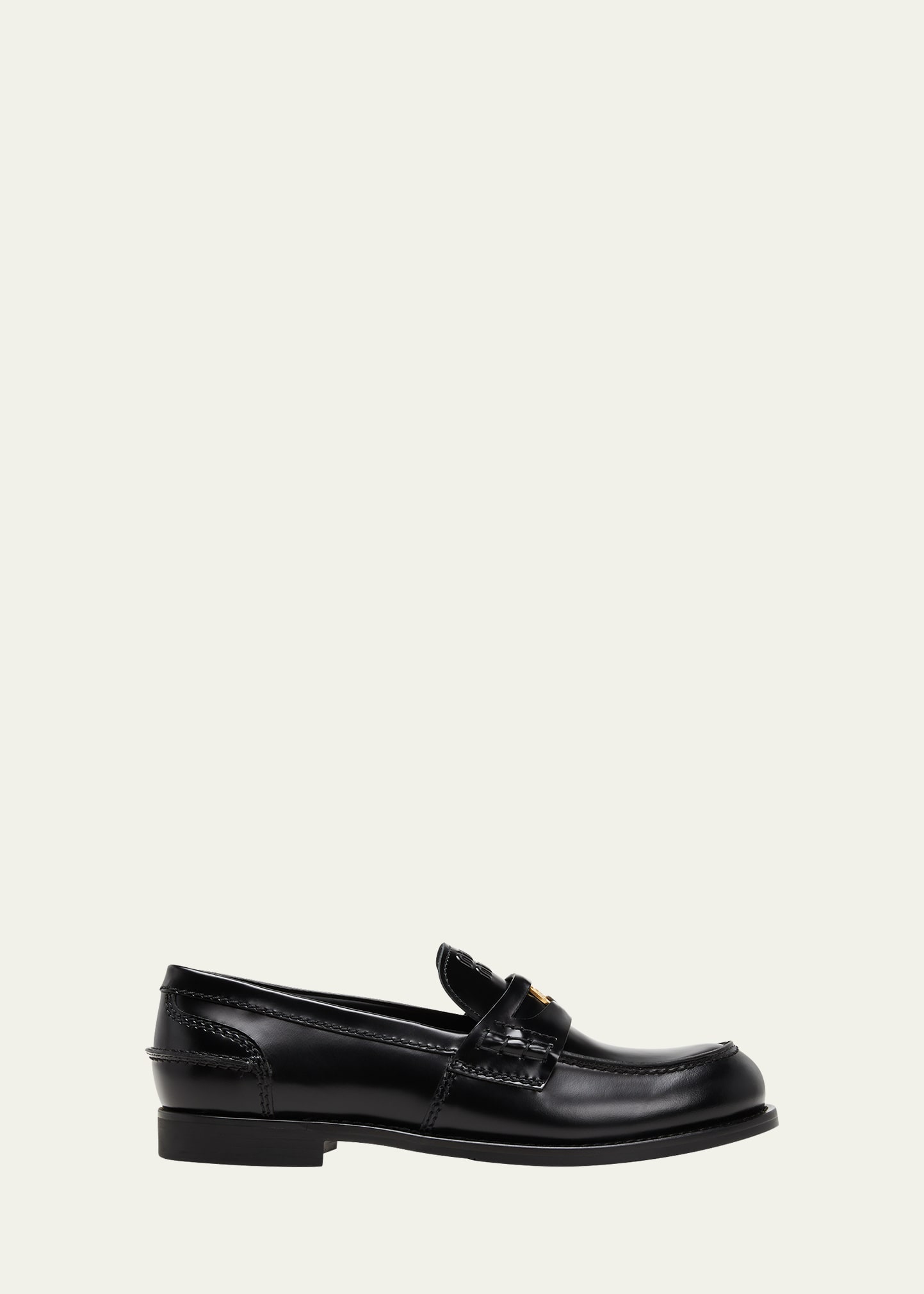 Miu Miu Leather Penny Loafers In Nero