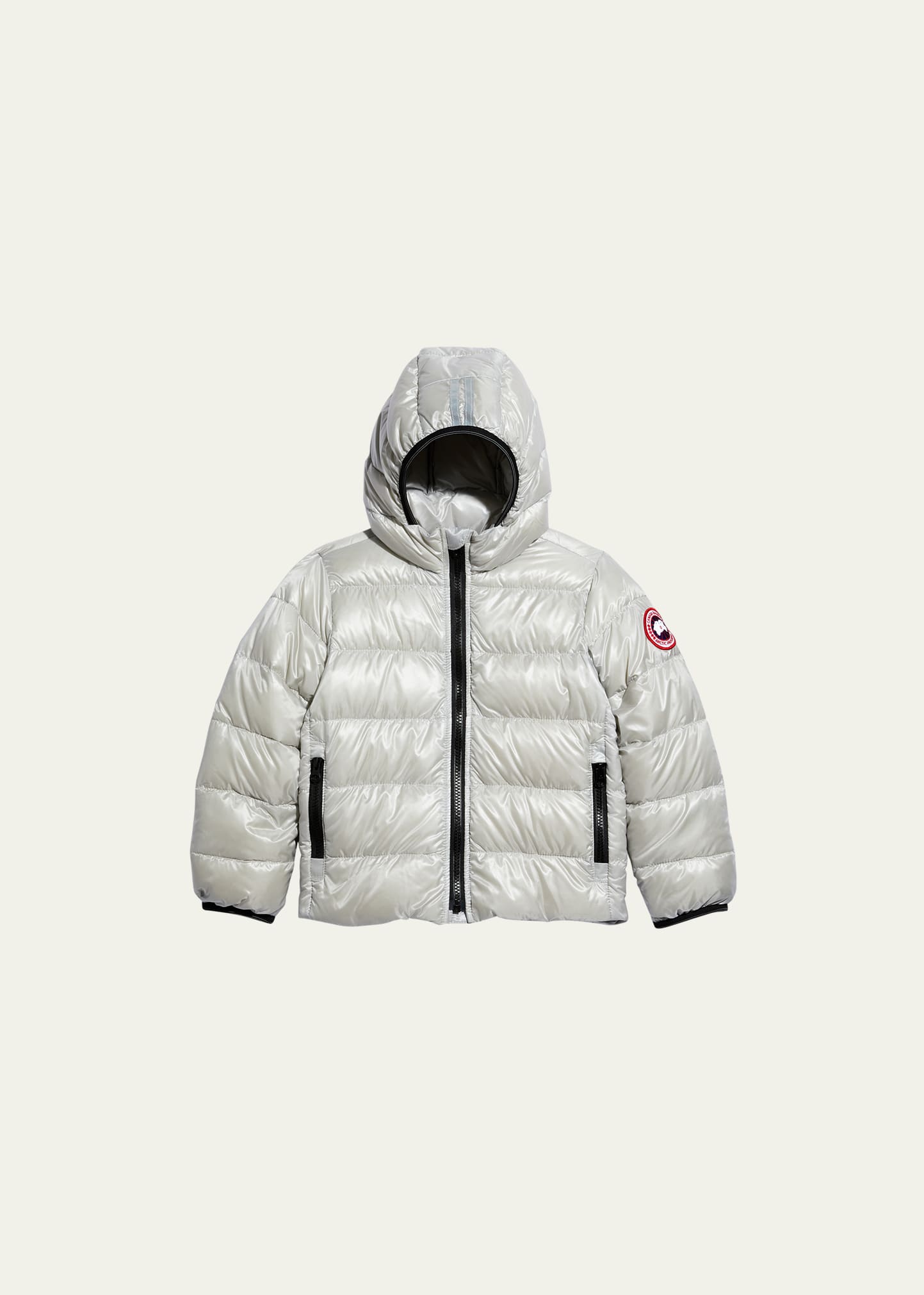Canada Goose Kid's Crofton Striped Logo Quilted Jacket In Silver Birch Bou