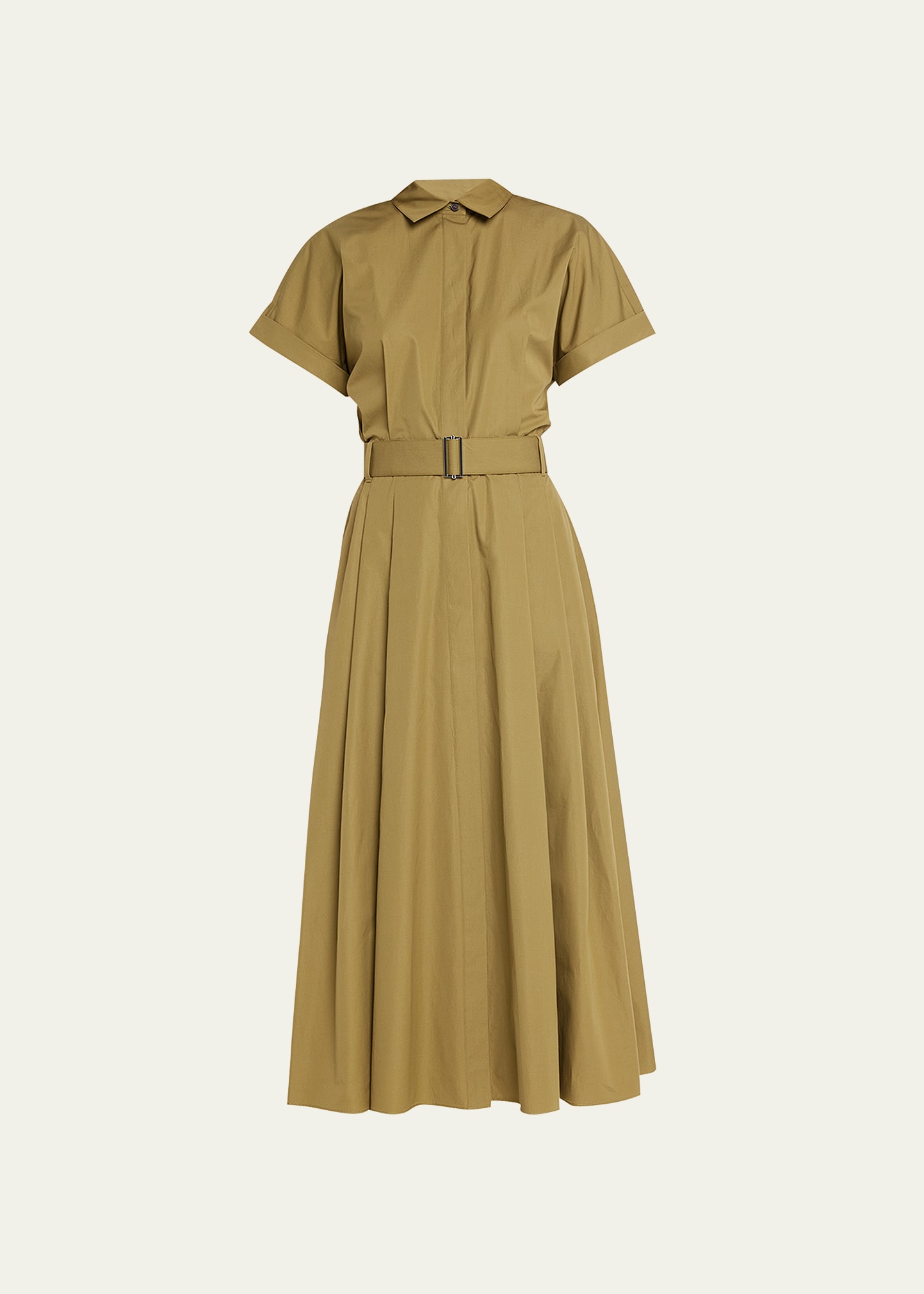 Lafayette 148 New York Cap Sleeve Cotton Poplin Belted Shirtdress In Chive