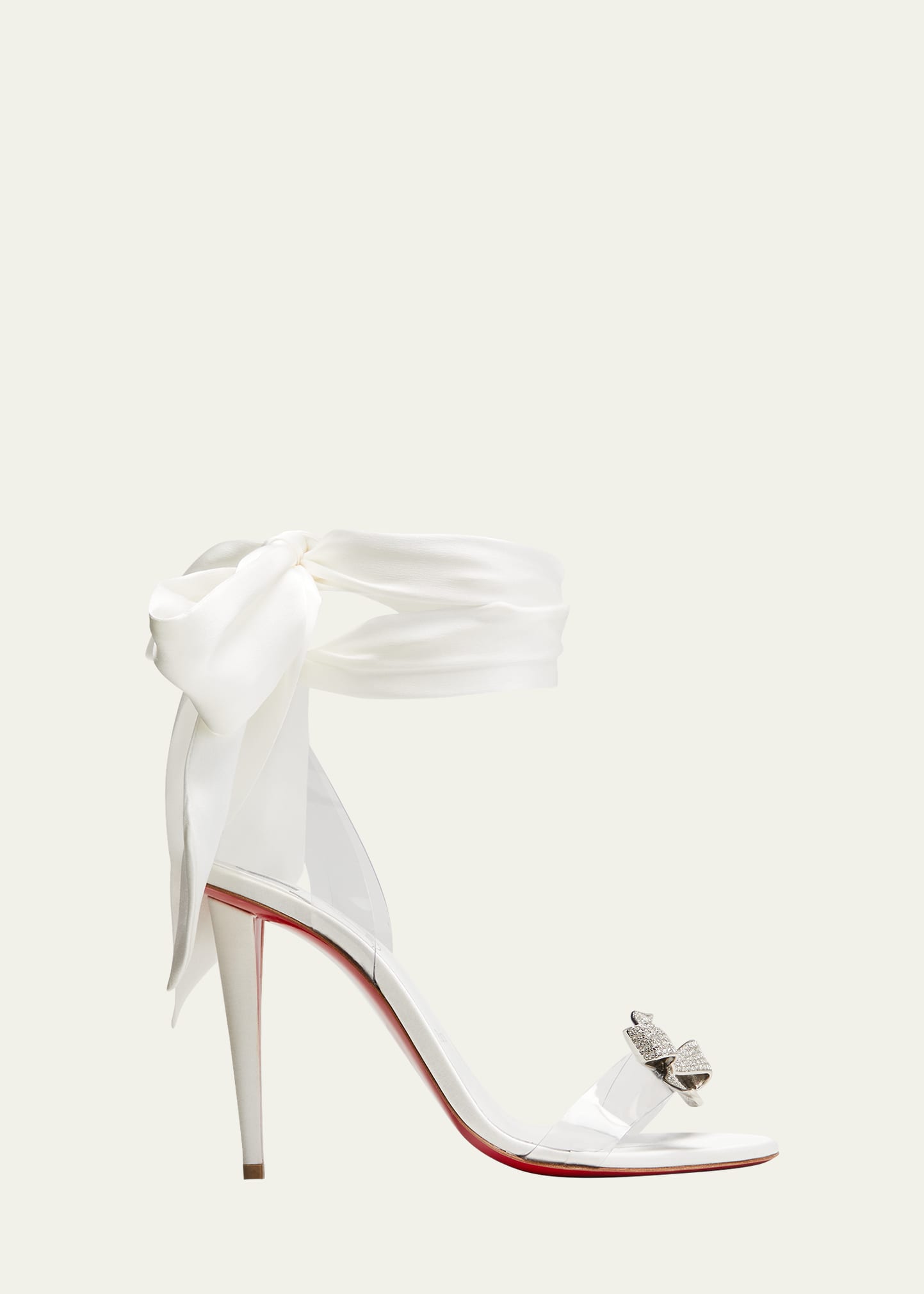 CHRISTIAN LOUBOUTIN CRYSTAL BOW SILK-TIE RED SOLE SANDALS