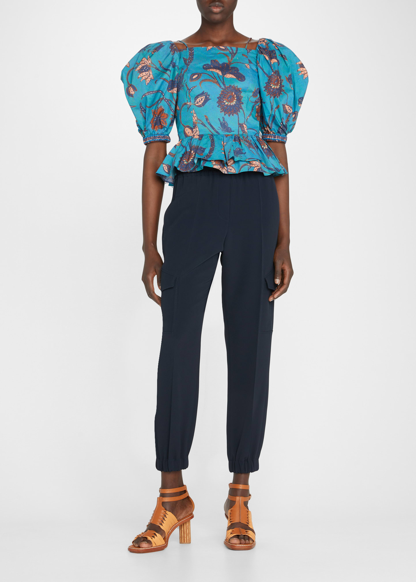 ULLA JOHNSON CARLOTTA PUFF-SLEEVE LACE-UP BLOUSE