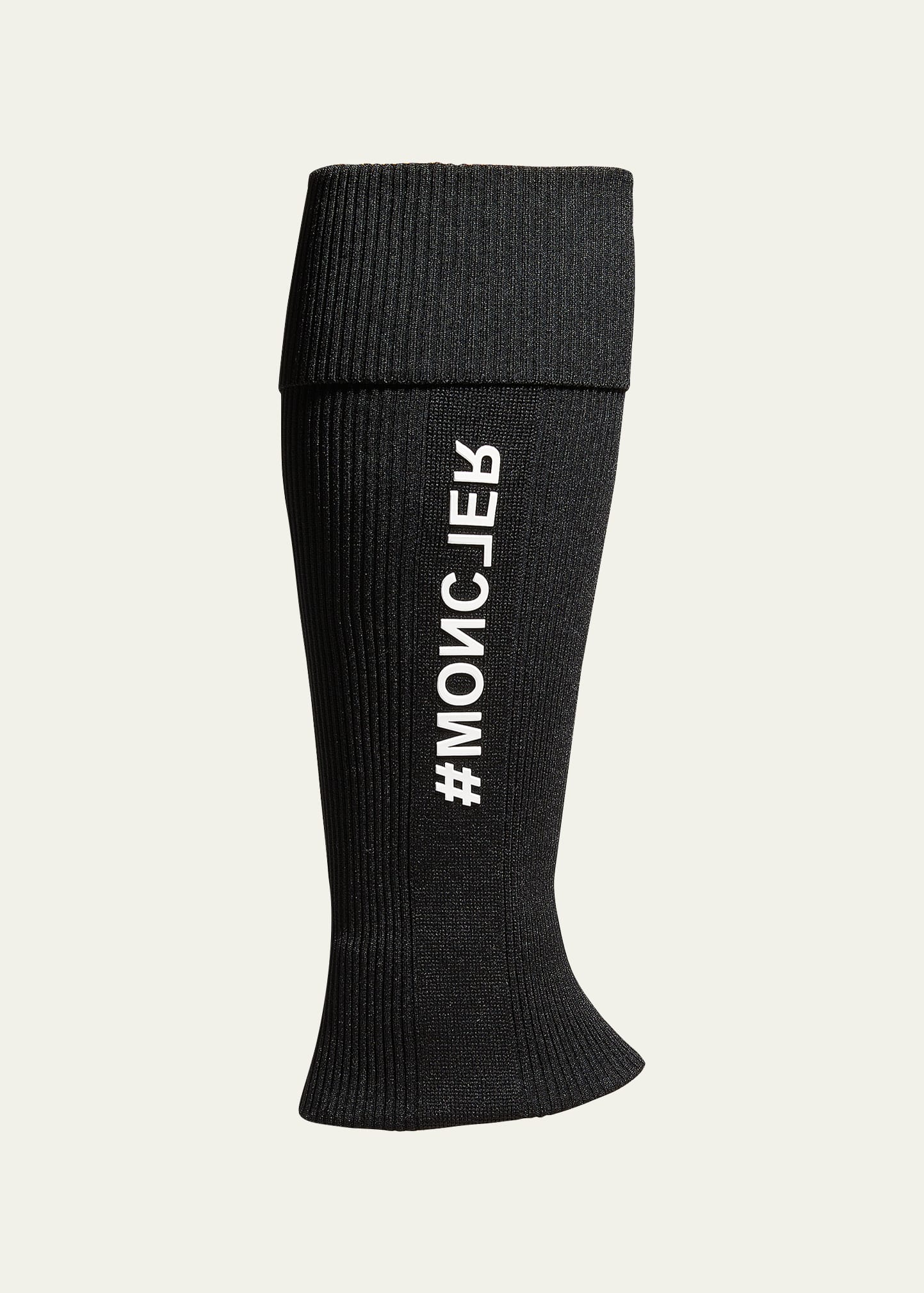 Moncler Men's Ribbed Logo Leg Warmer Socks In Black
