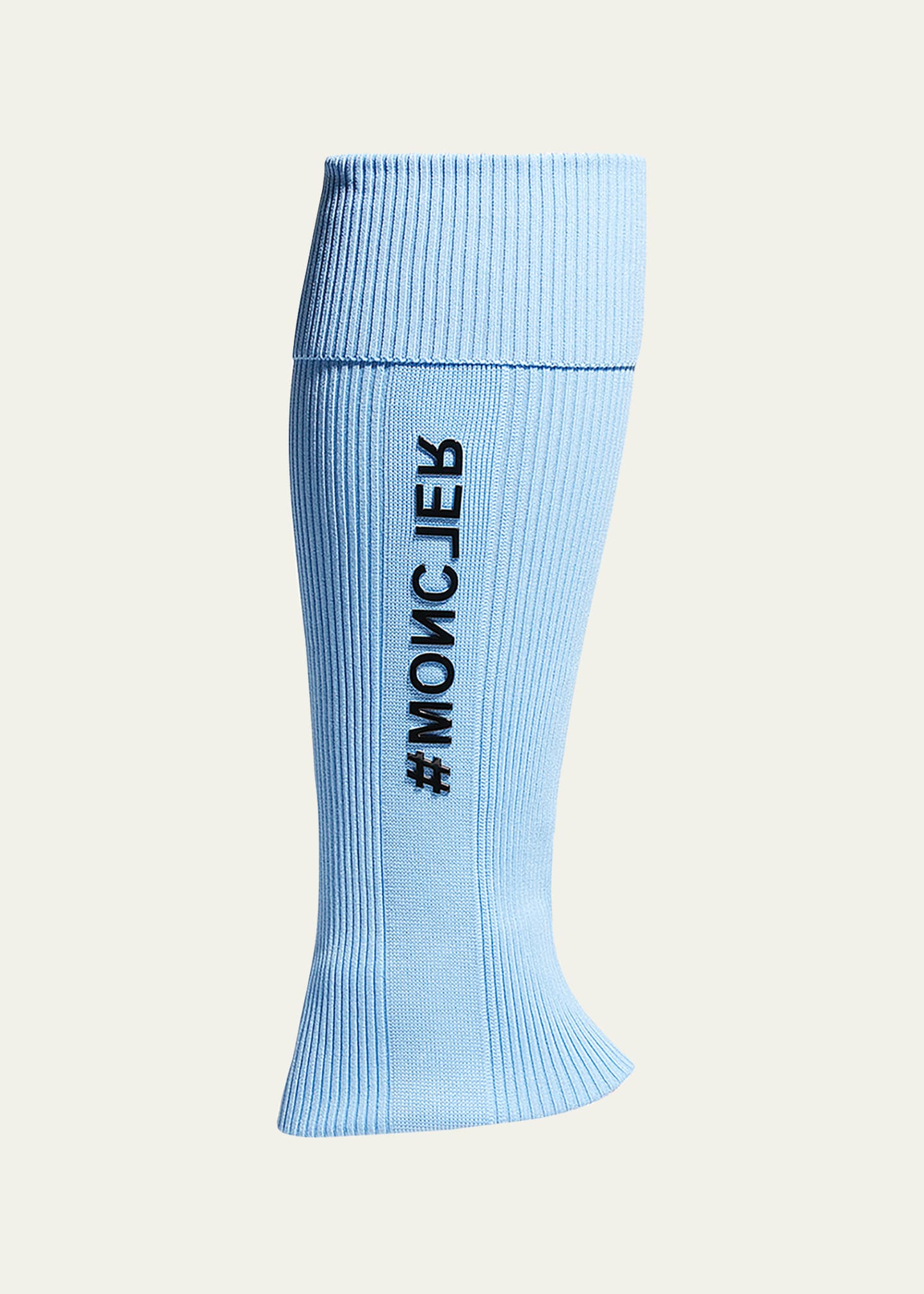 Moncler Men's Ribbed Logo Leg Warmer Socks In Pastel Blue