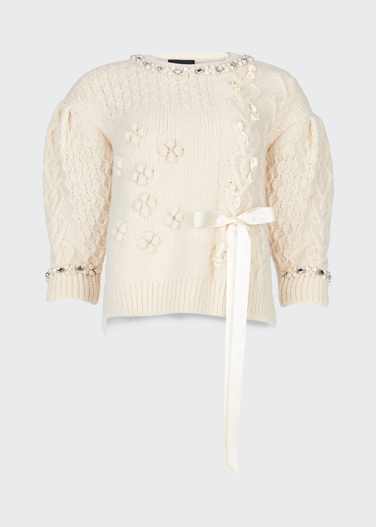 Simone Rocha Ribbon & Bead Embellished Patchwork Pullover