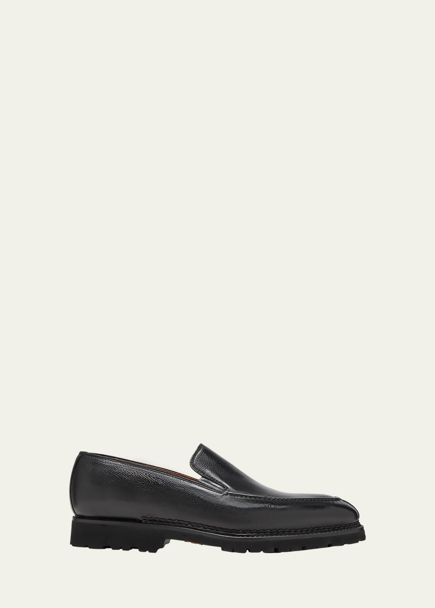 Shop Bontoni Men's Dome Leather Lug-sole Loafers In Black