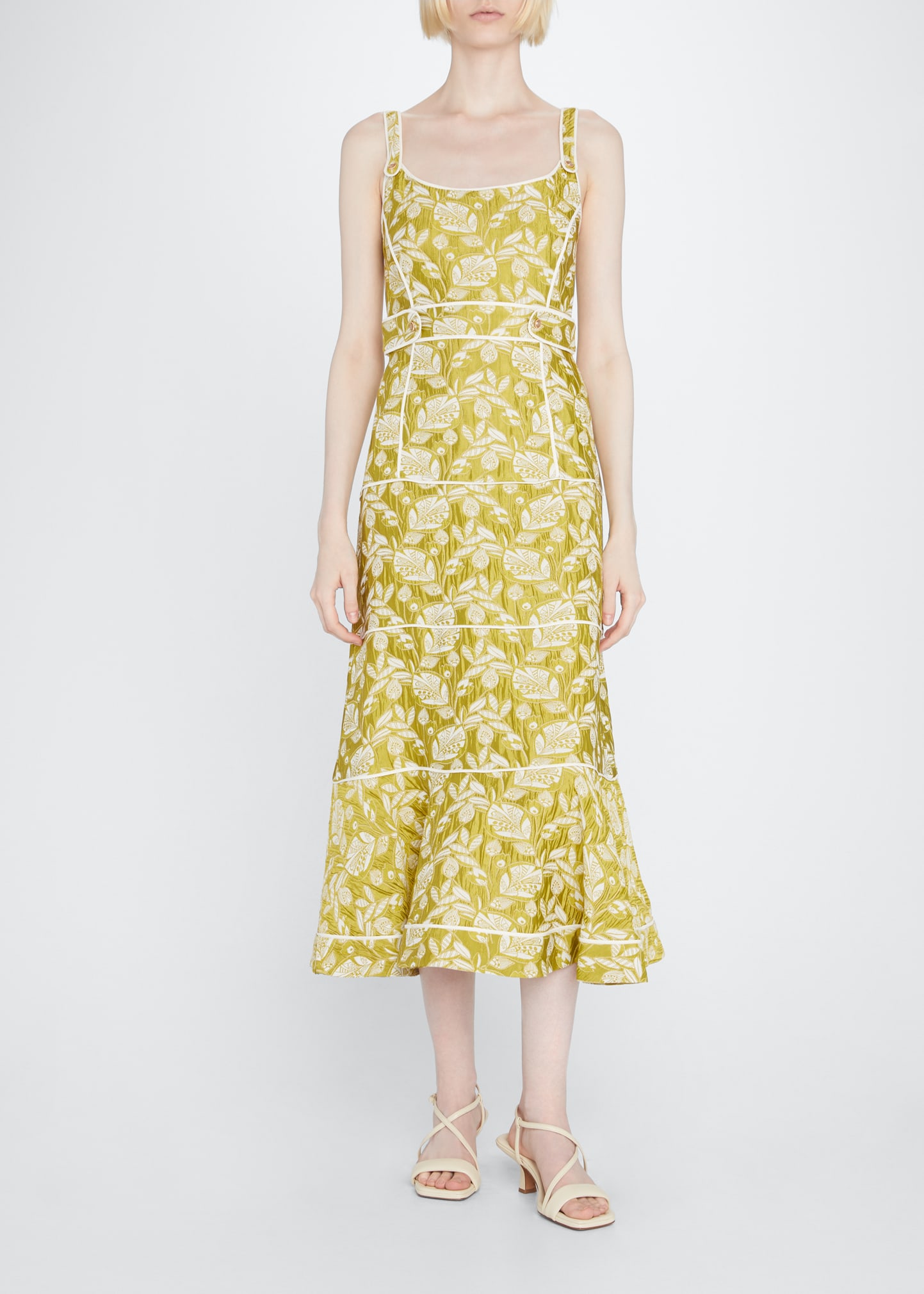 Alexis Bond Tiered Floral Jacquard Midi Dress In Paille | ModeSens