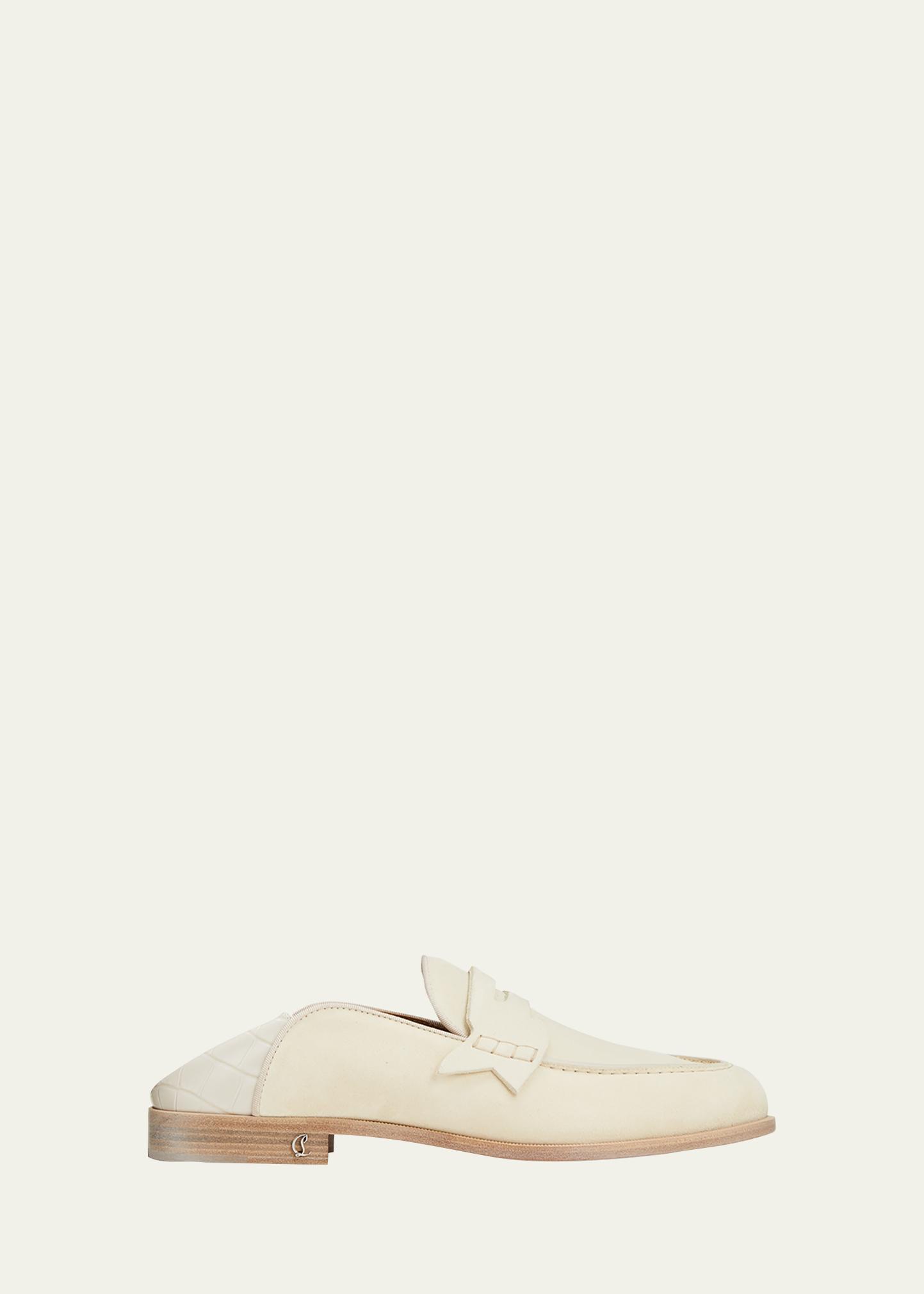 Christian Louboutin White Penny Loafers CHRISTIAN LOUBOUTIN Penny velour-trimmed leather loafers  main image 2