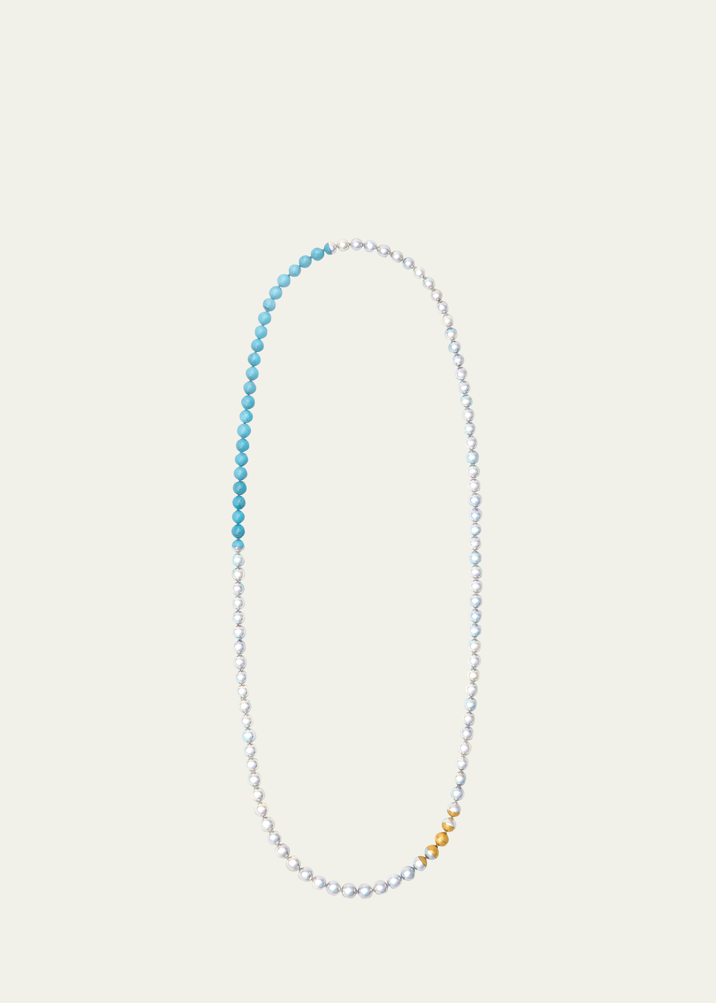 Yutai Long Sectional Pearl Necklace With Turquoise In Yg