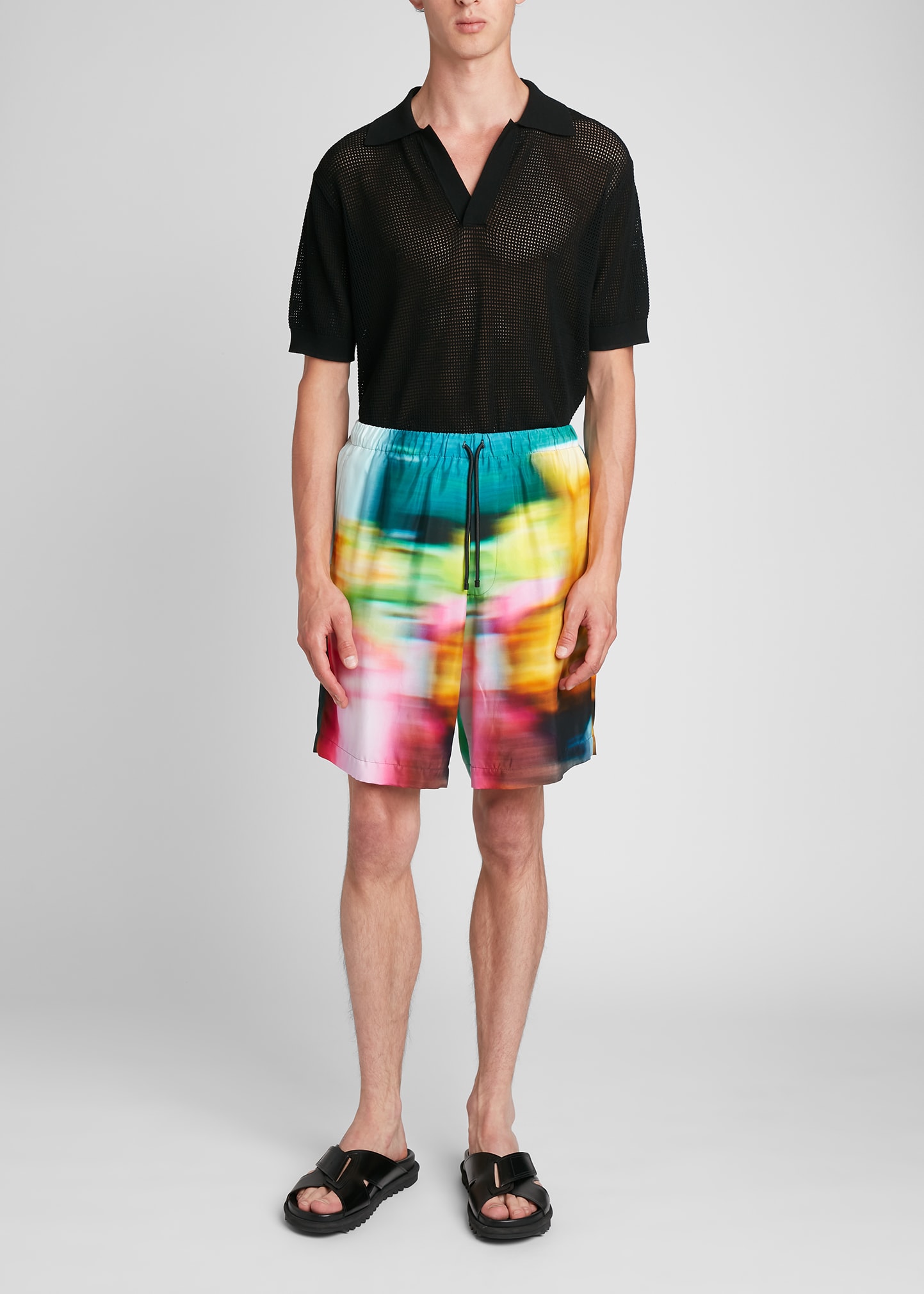 Men's Neon Abstract-Print Shorts