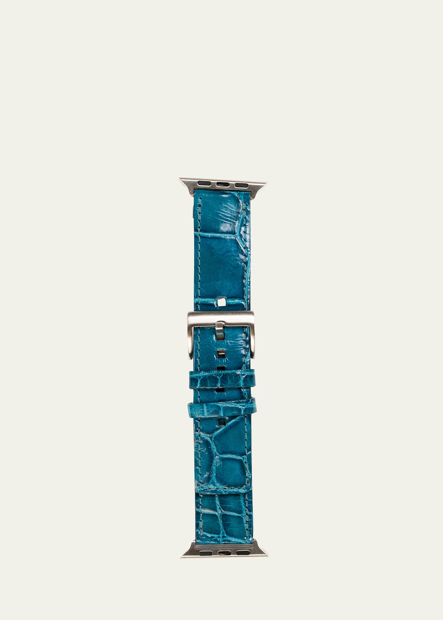 Shop Abas Men's Apple Watch Alligator Watch Strap, Silver Finish In Turquoise