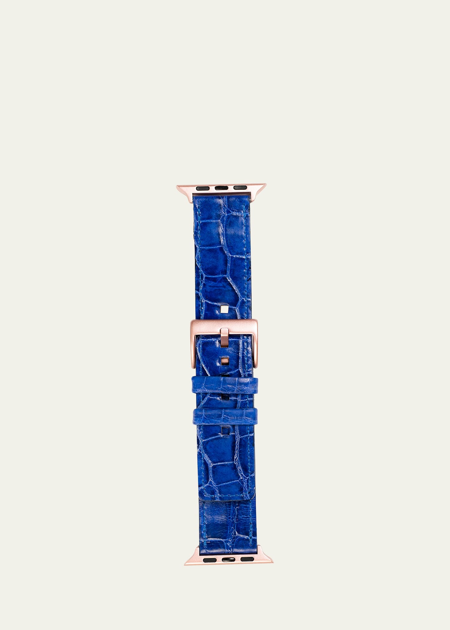 Shop Abas Men's Apple Watch Alligator Watch Strap, Rose Gold Finish In Electric Blue