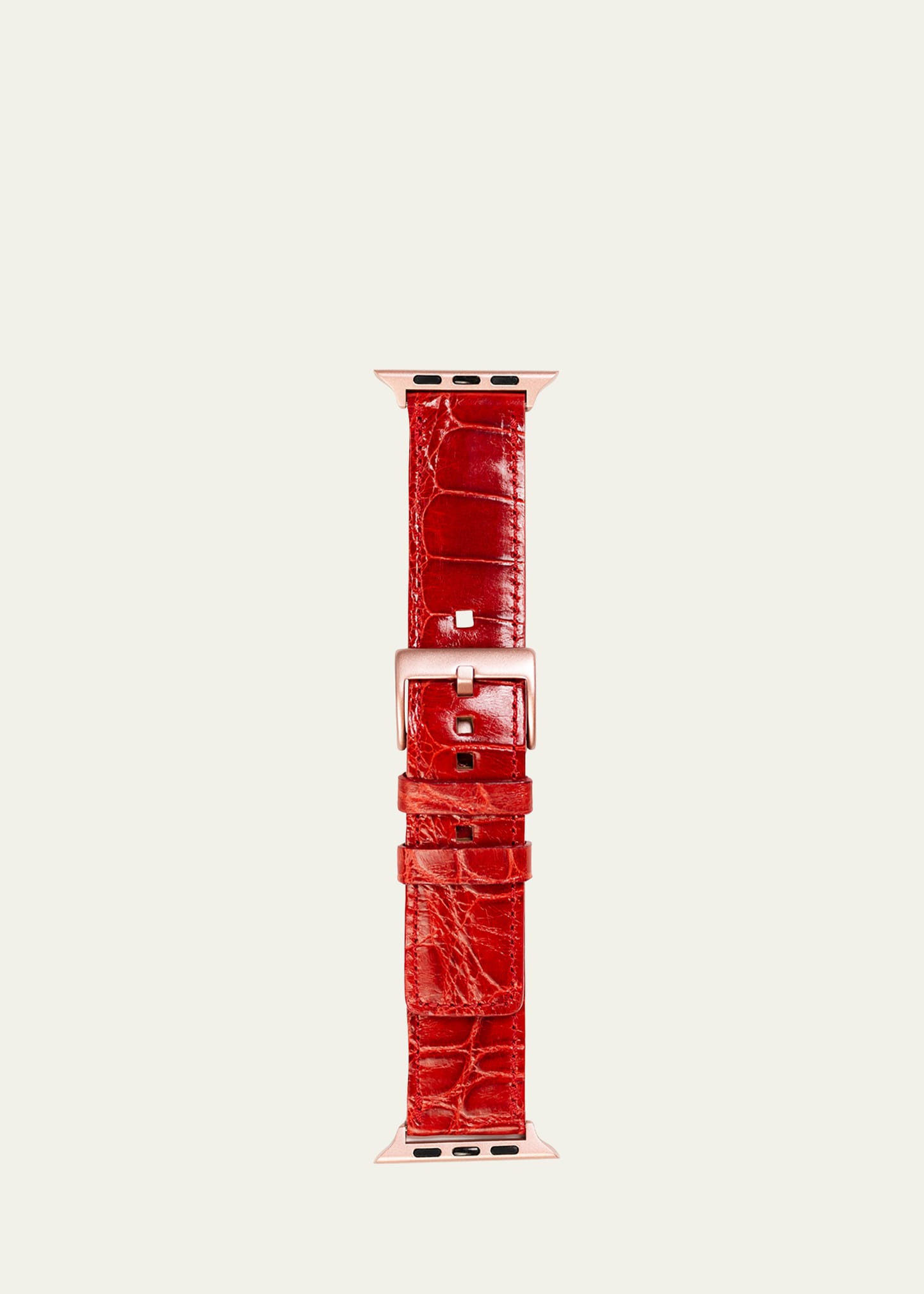 Abas Men's Apple Watch Alligator Watch Strap, Rose Gold Finish In Red