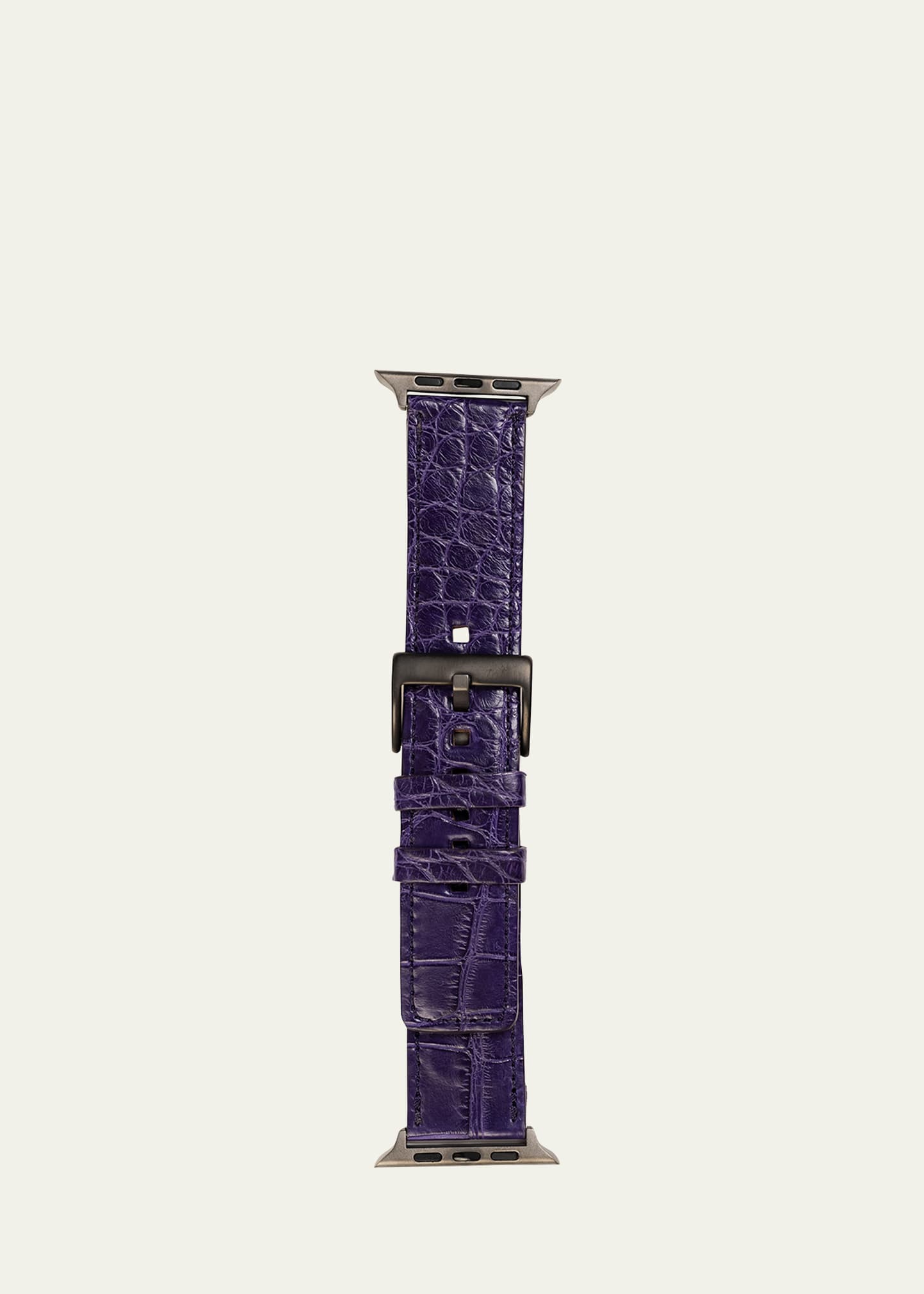 Shop Abas Men's Apple Watch Matte Alligator Watch Strap, Space Gray Finish In Purple