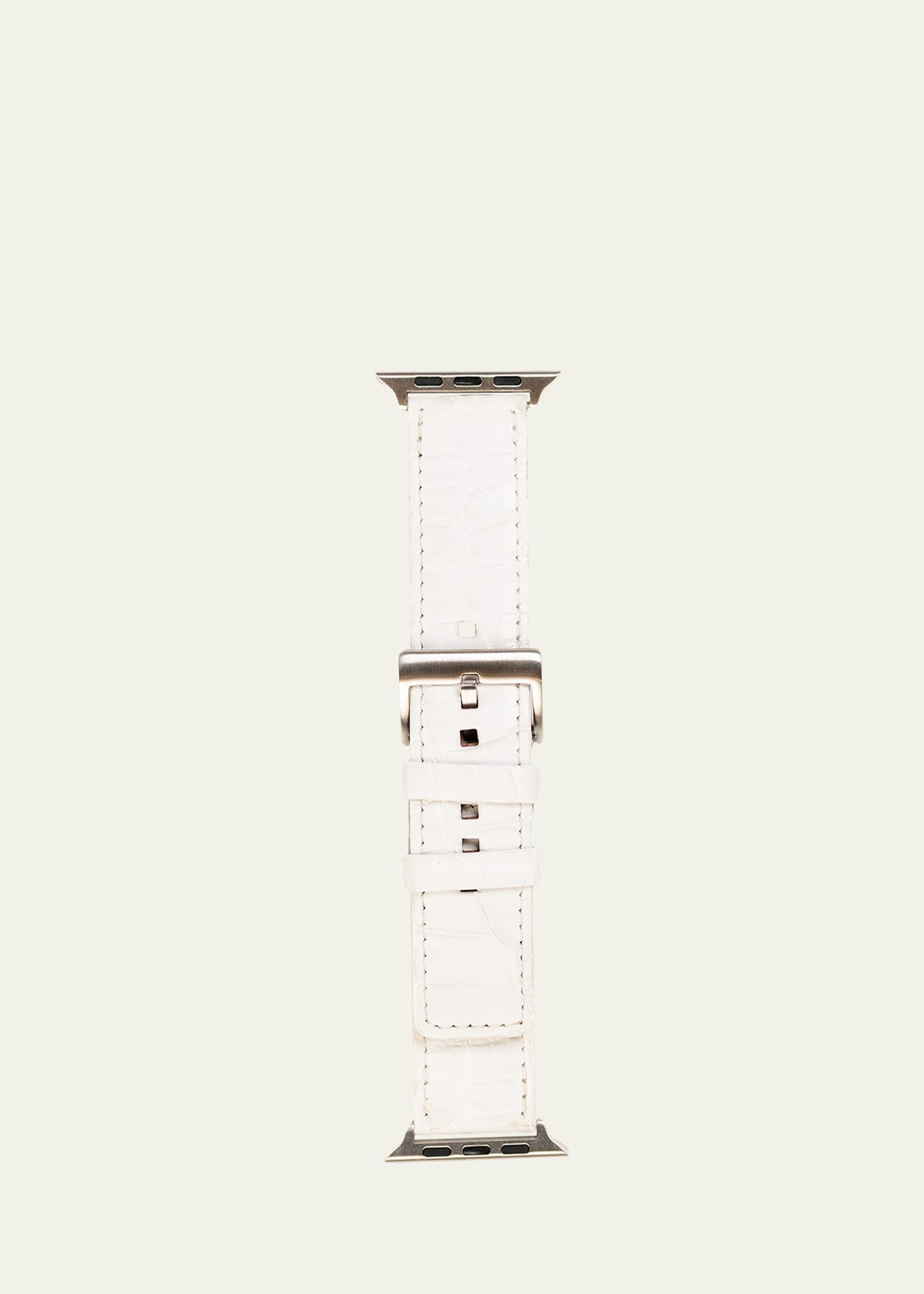 Shop Abas Men's Apple Watch Matte Alligator Watch Strap, Silver Finish In White