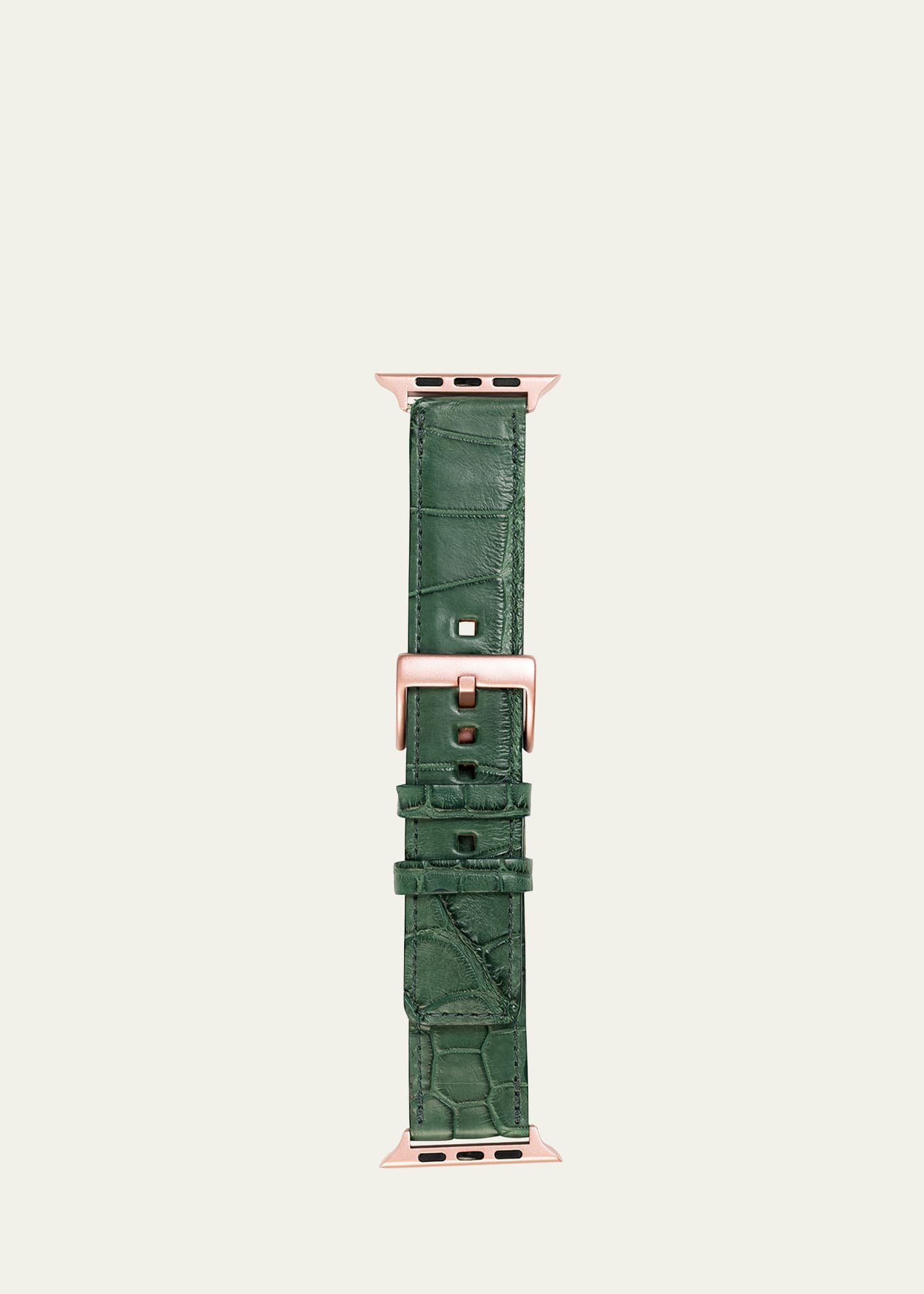Abas Men's Apple Watch Matte Alligator Watch Strap, Rose Gold Finish In Green