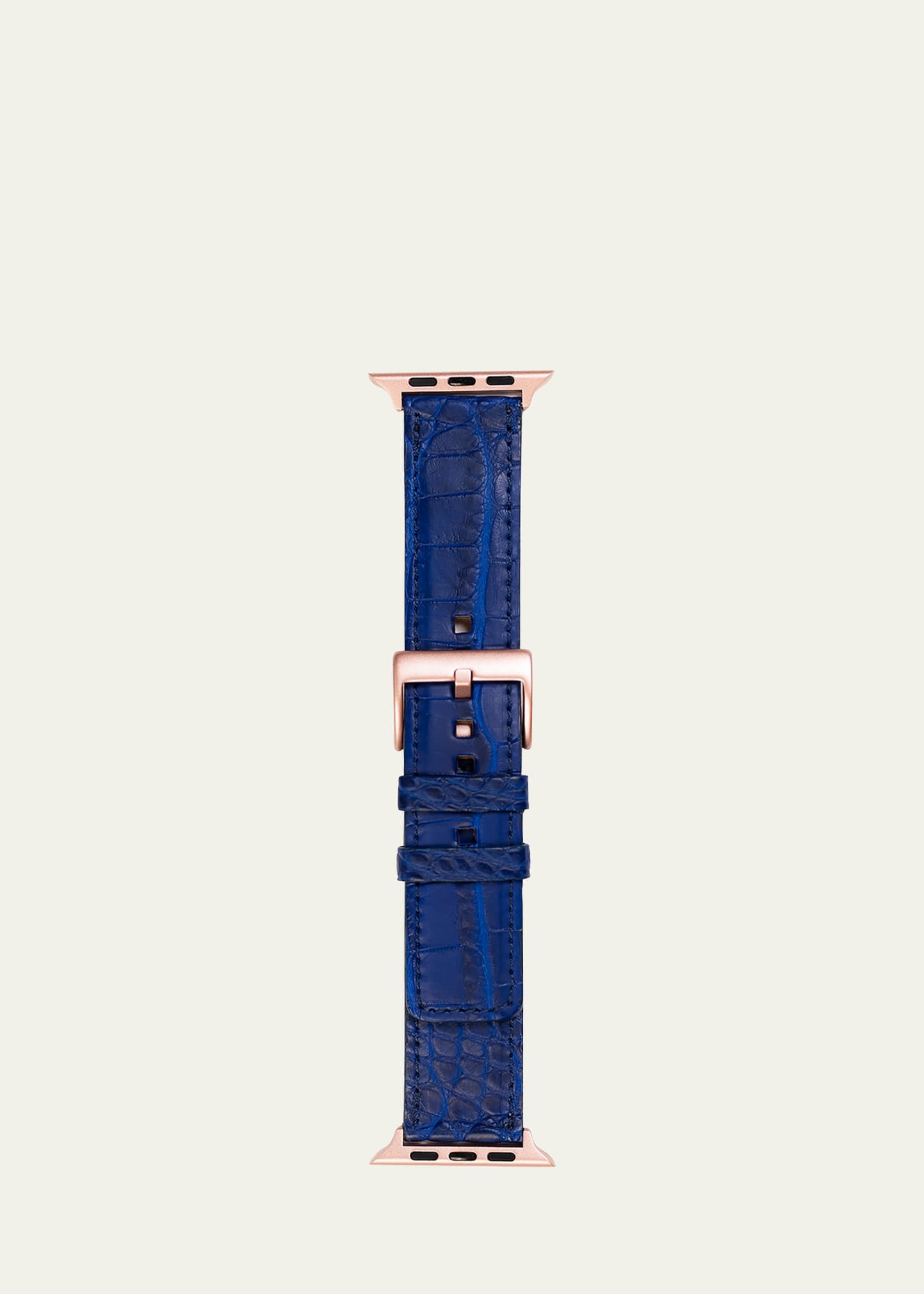 Shop Abas Men's Apple Watch Matte Alligator Watch Strap, Rose Gold Finish In Cobalt Blue