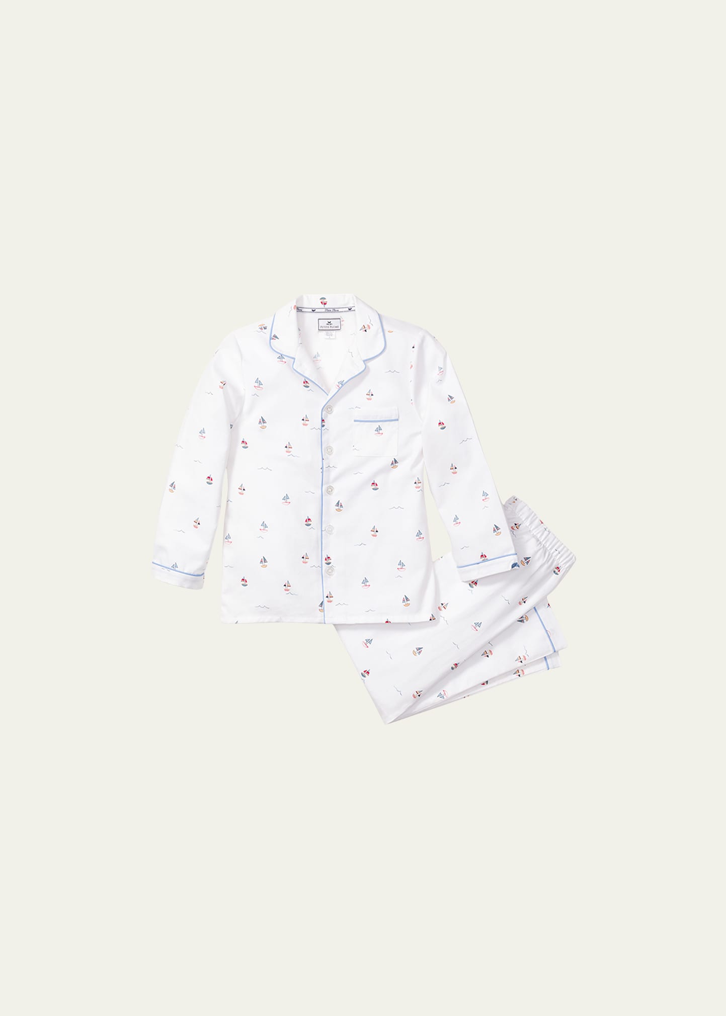 Petite Plume Kid's Palmier Bateau 2-piece Pajama Set In White