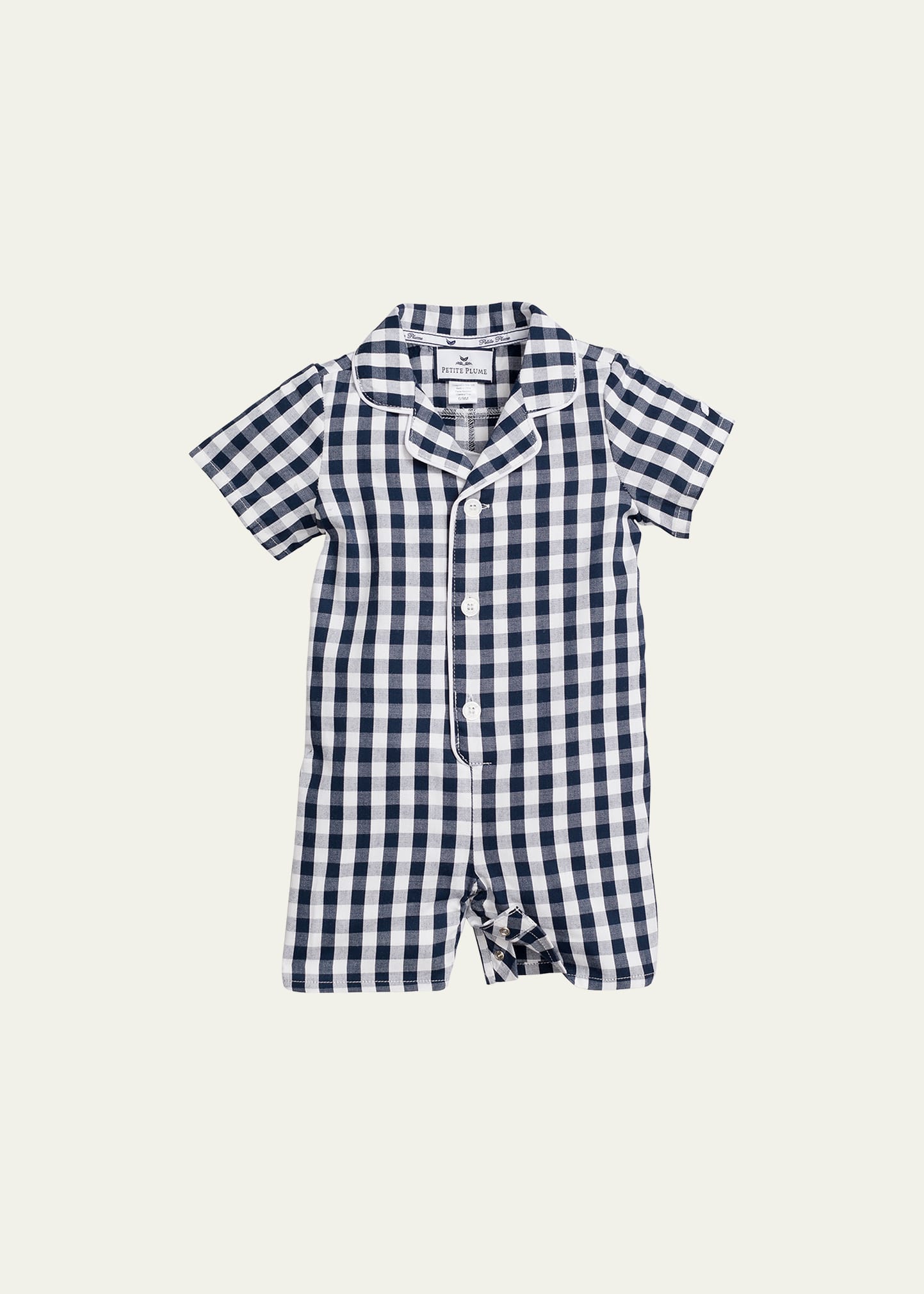 Boy's Navy Gingham Pajama Set, Size 6M-14