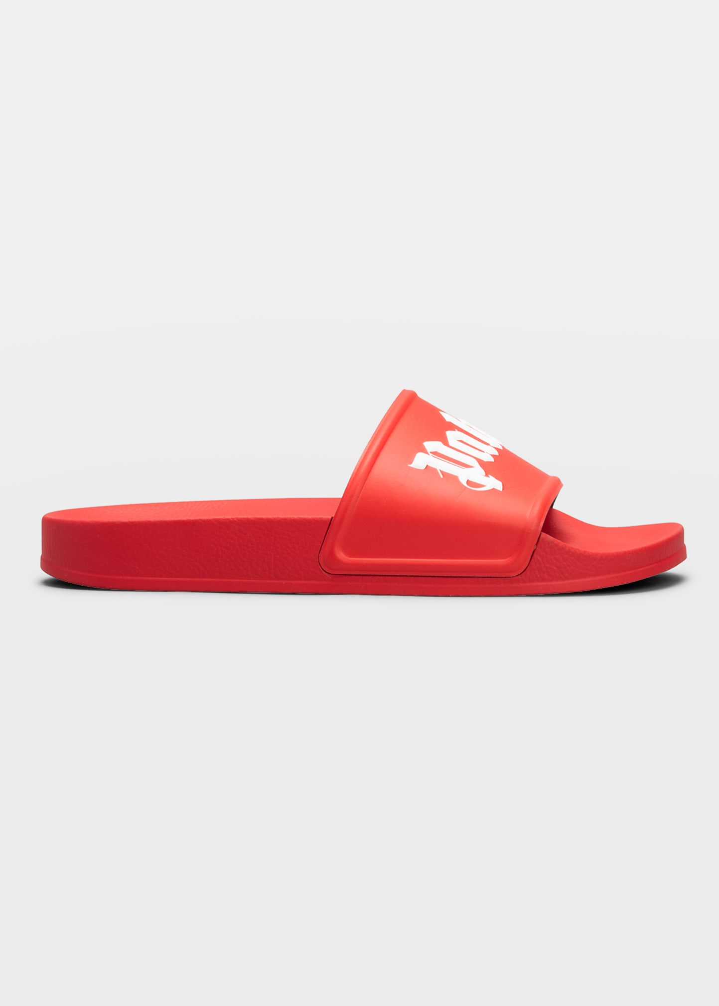 Palm Angels Red And White Logo Print Rubber Slides In Red/ White
