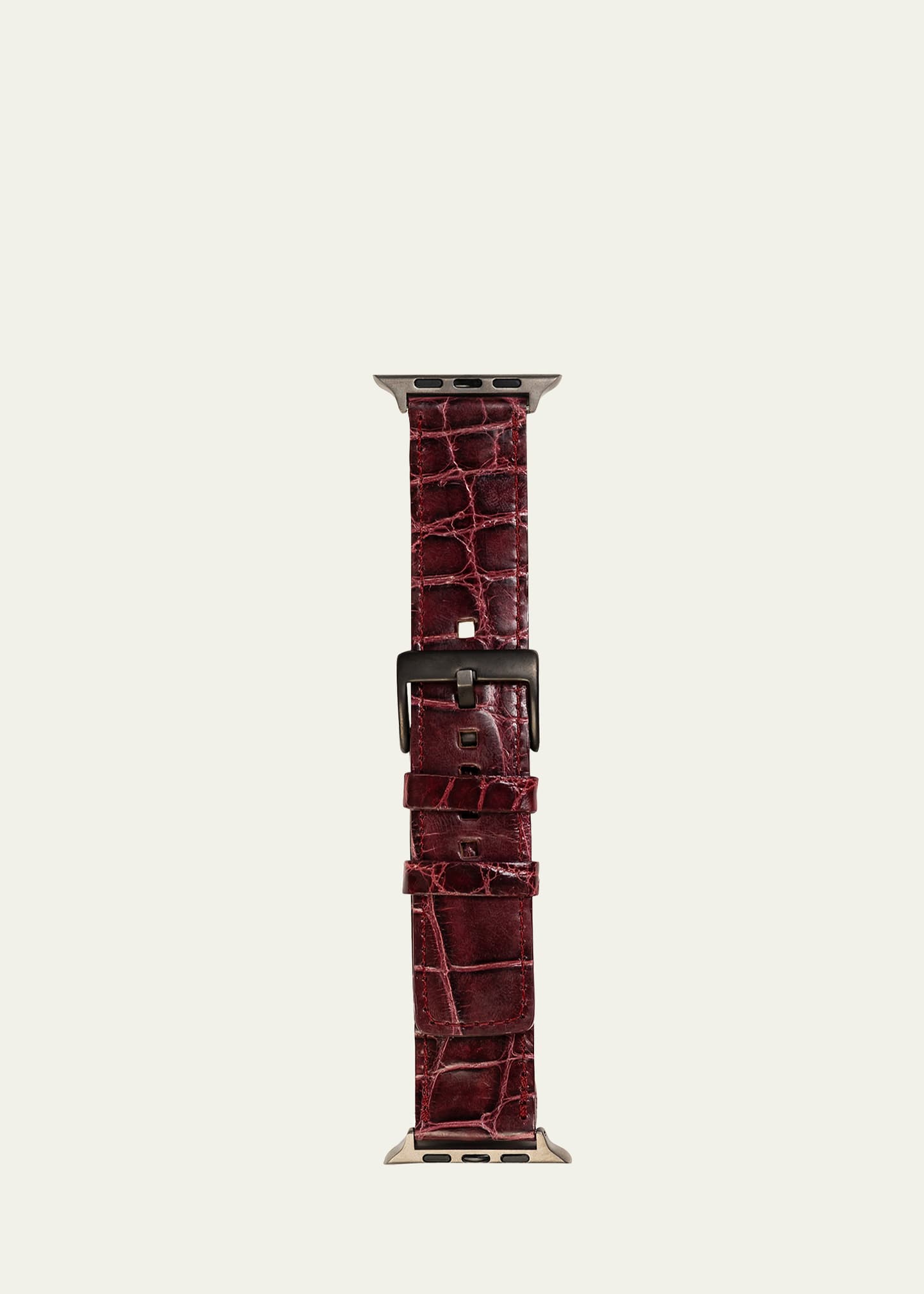 Shop Abas Men's Apple Watch Alligator-leather Watch Strap, Space Gray Finish In Burgundy