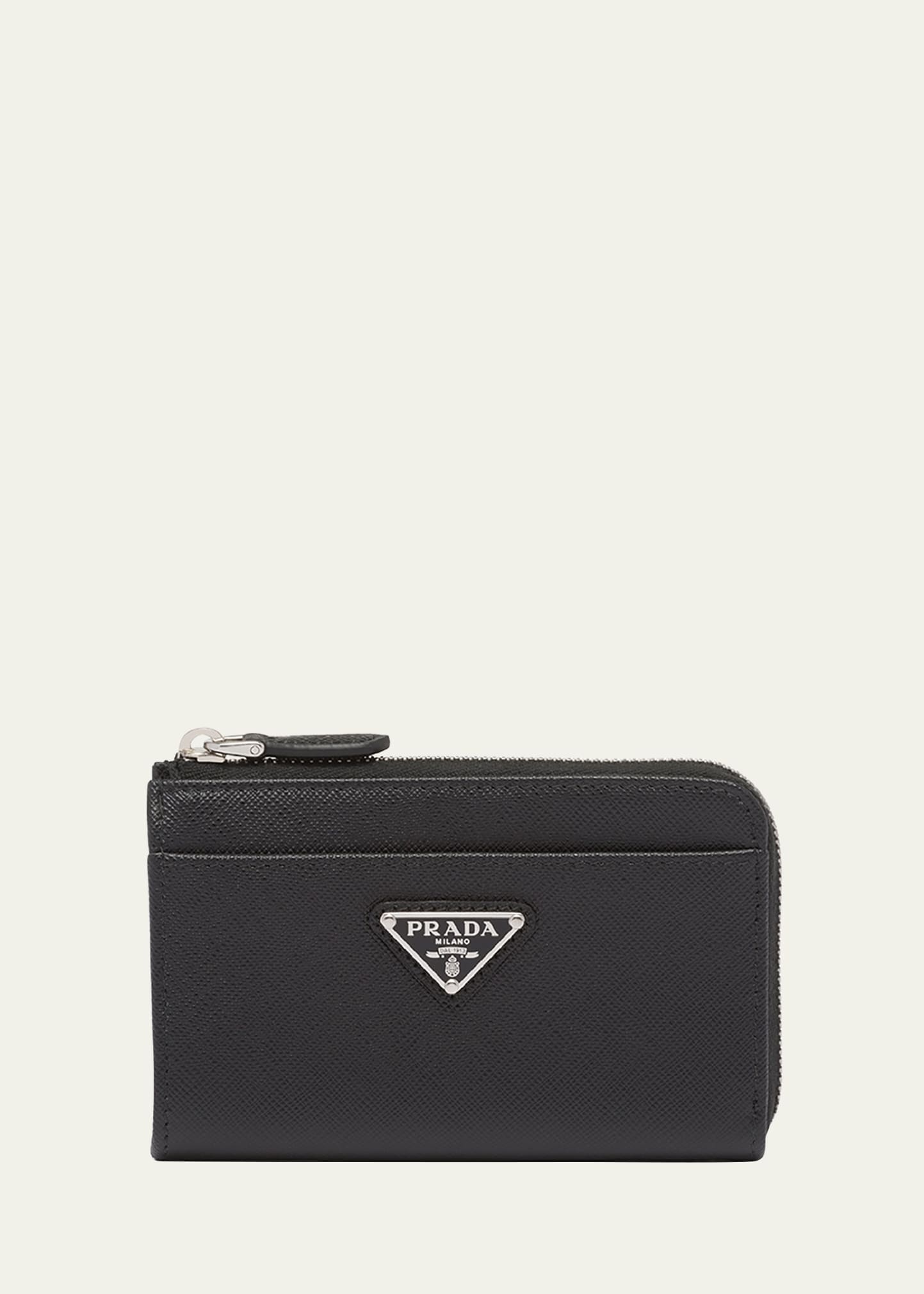 Prada Triangle Zip Leather Card Holder