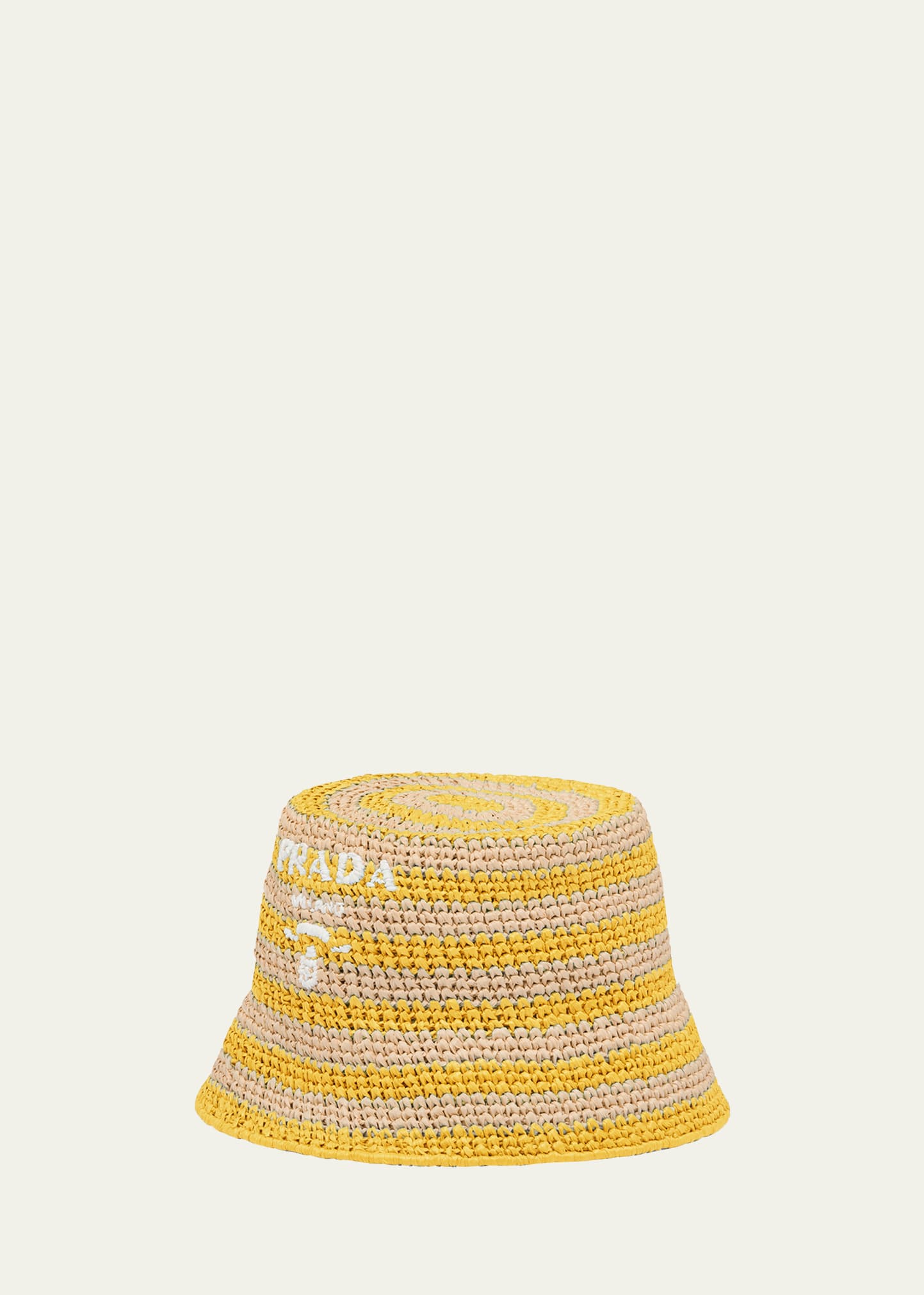 Prada Logo Striped Raffia Bucket Hat In F0m7f Naturale Gi