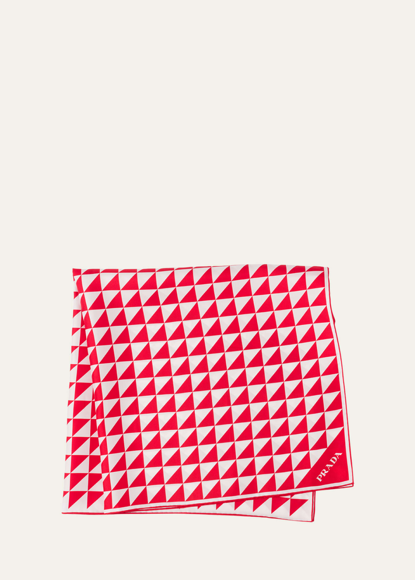 Shop Prada Triangle Logo Silk Scarf In F0976 Rosso Bianc