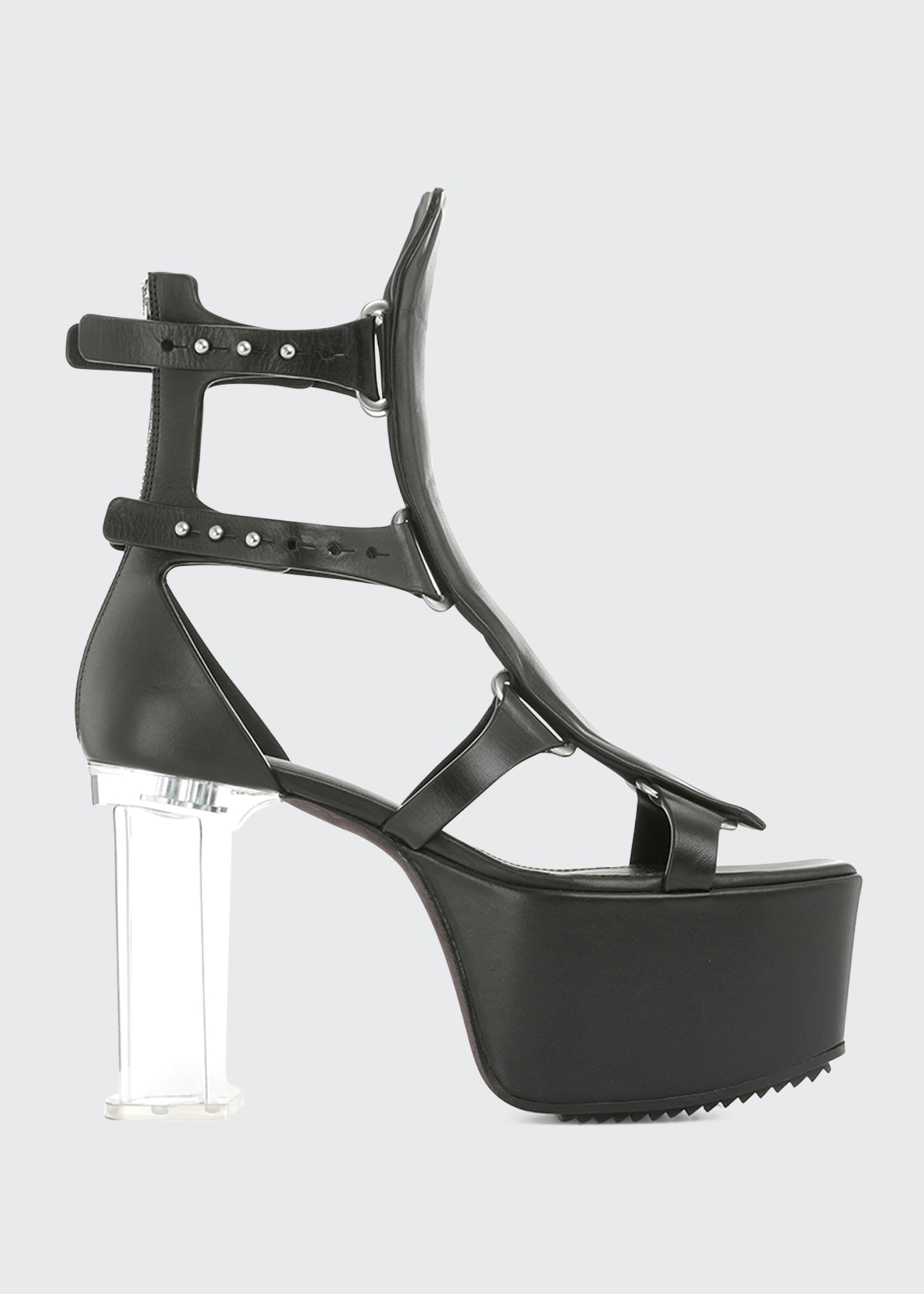 Rick Owens Cage Transparent-heel Platform Leather Sandals In Black