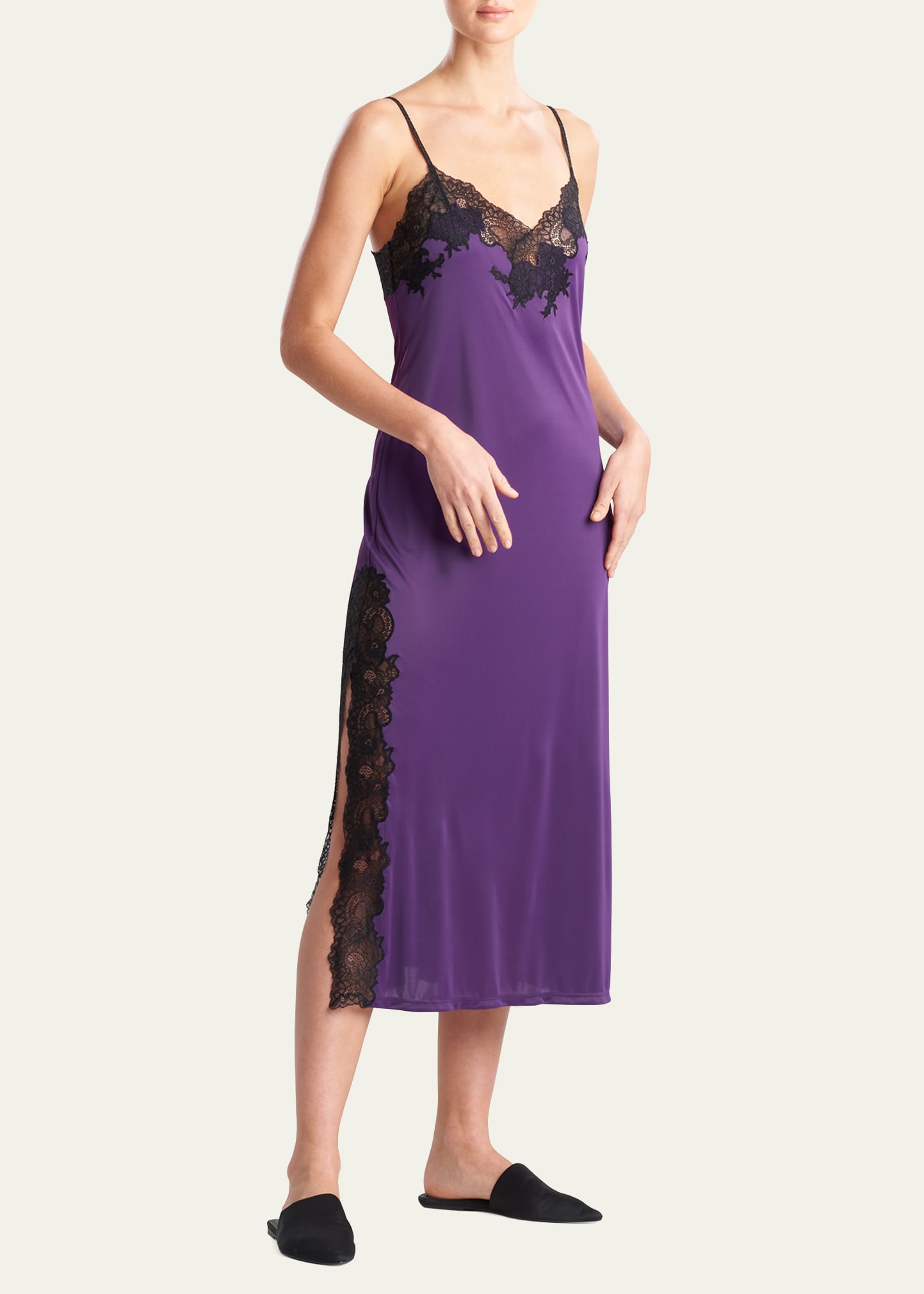 Natori Enchant Lace Slit Gown Dress In Black